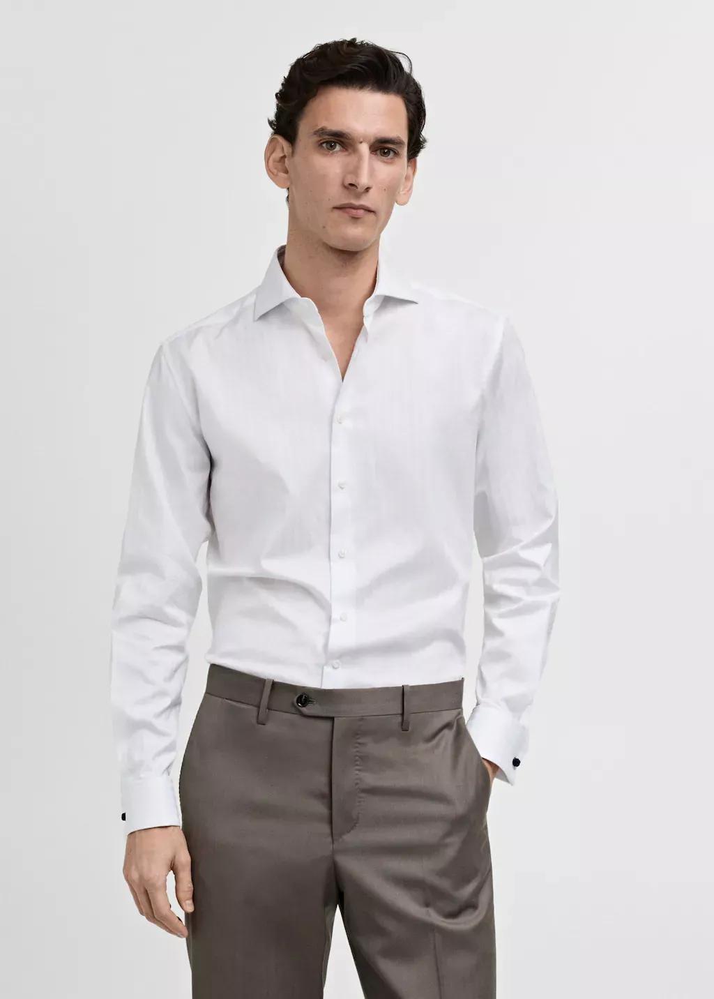 White 100% Cotton Slim-Fit Suit Shirt, , large image number 0