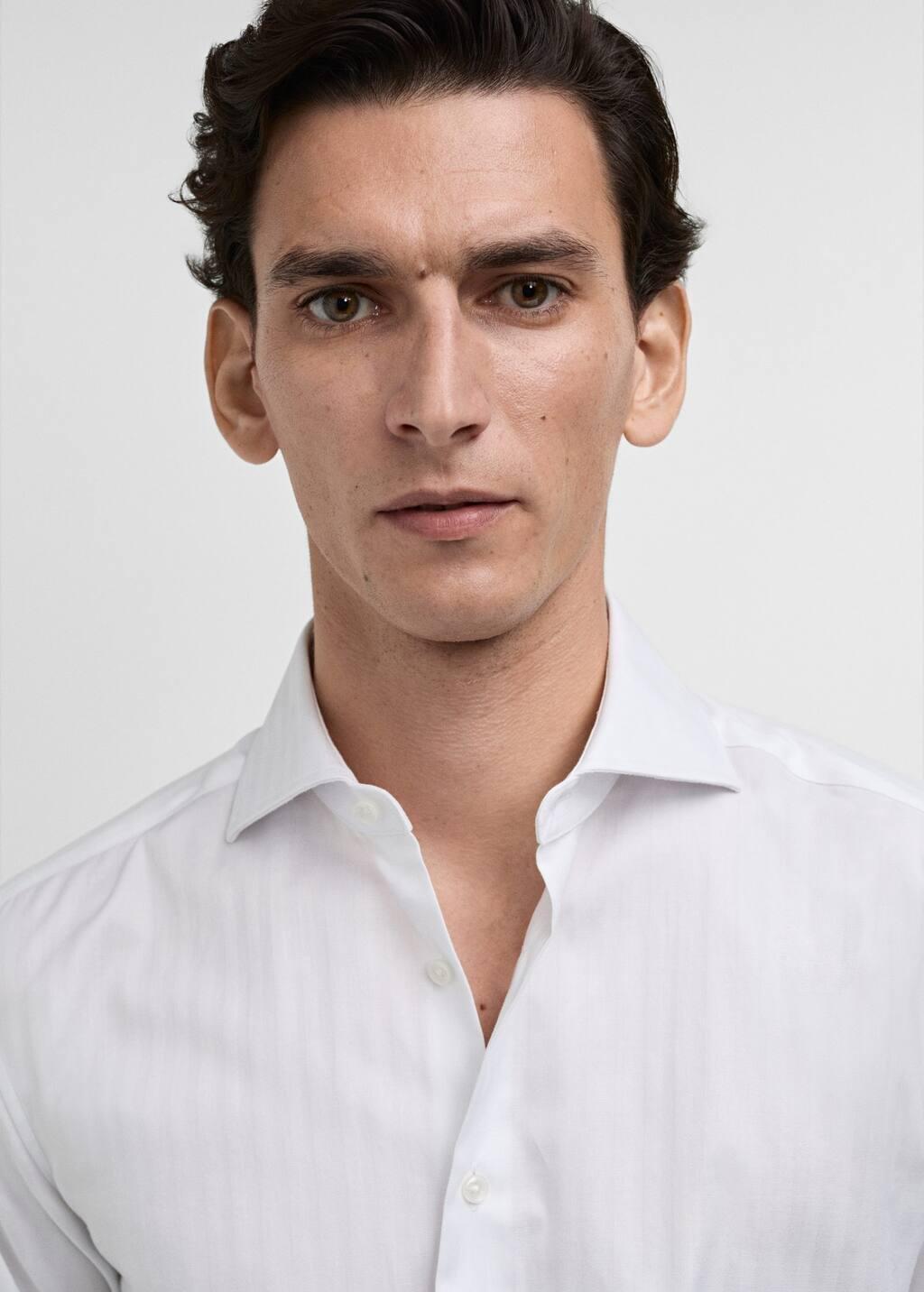 White 100% Cotton Slim-Fit Suit Shirt, , large image number 1