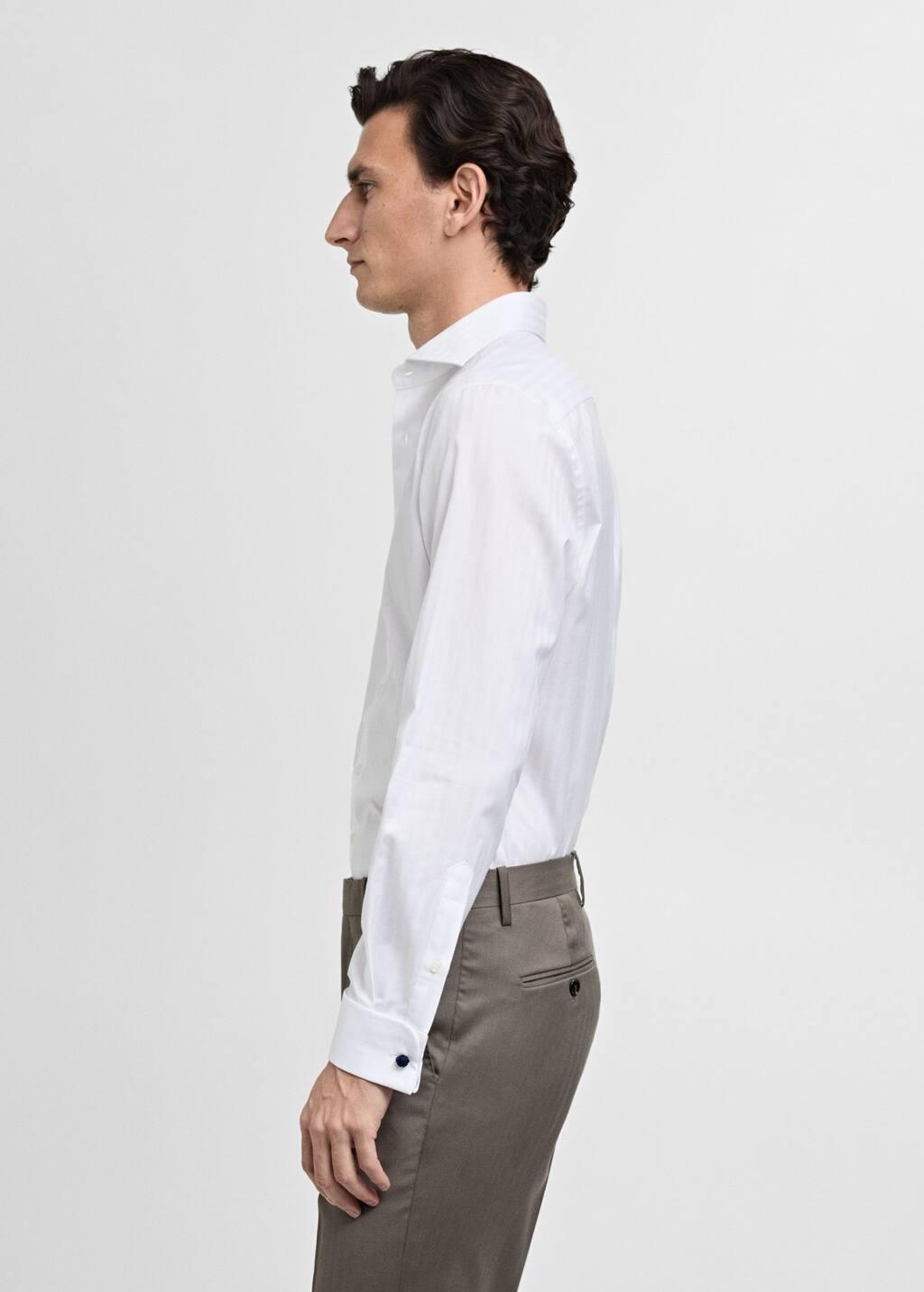 White 100% Cotton Slim-Fit Suit Shirt, , large image number 3