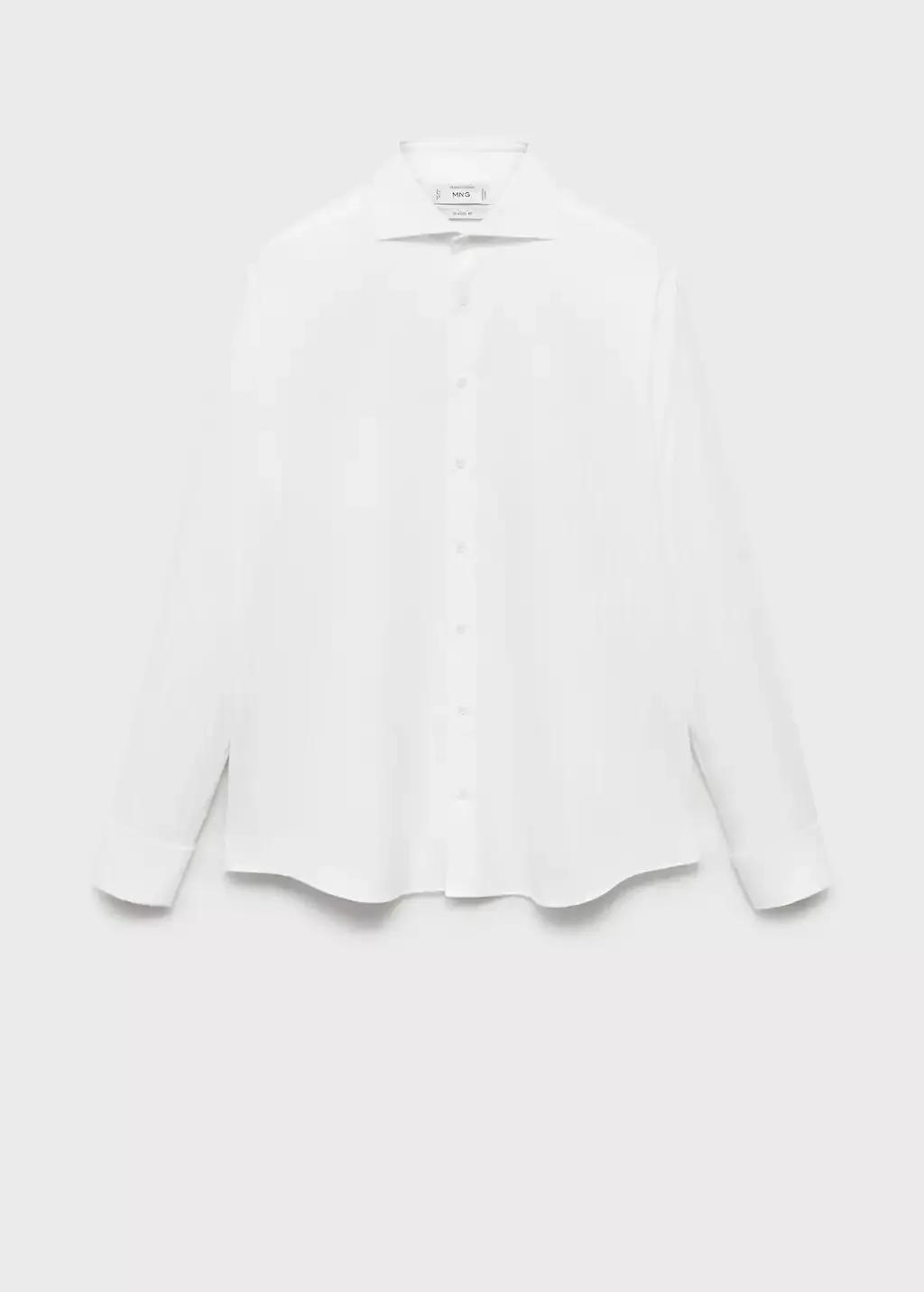 White 100% Cotton Slim-Fit Suit Shirt, , large image number 4