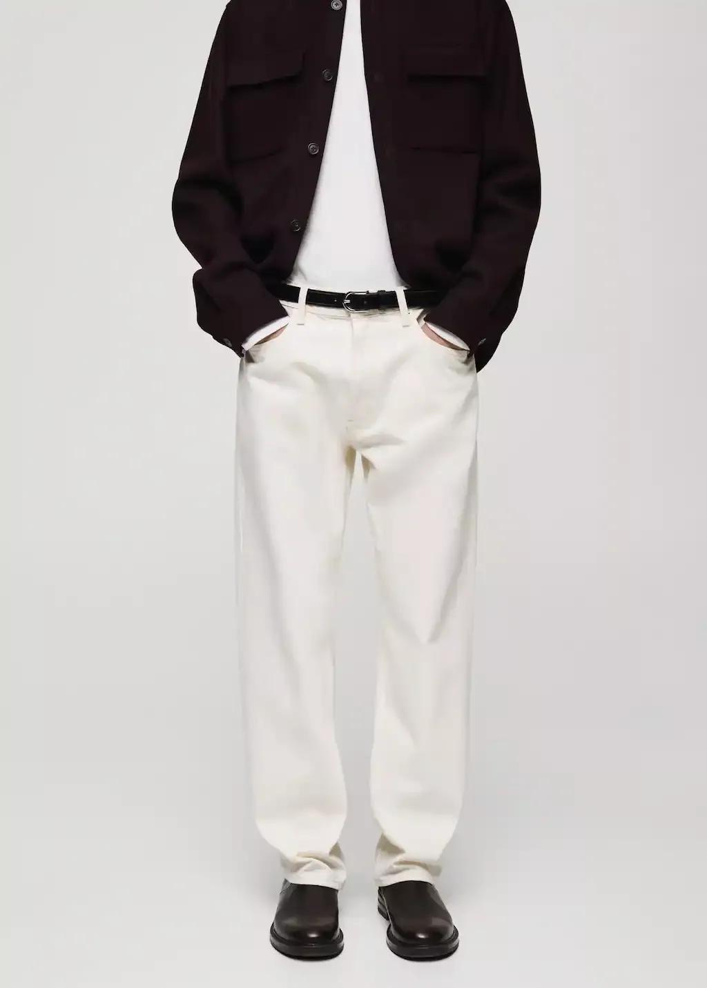 White Straight Fit Raw Jeans, , large image number 0