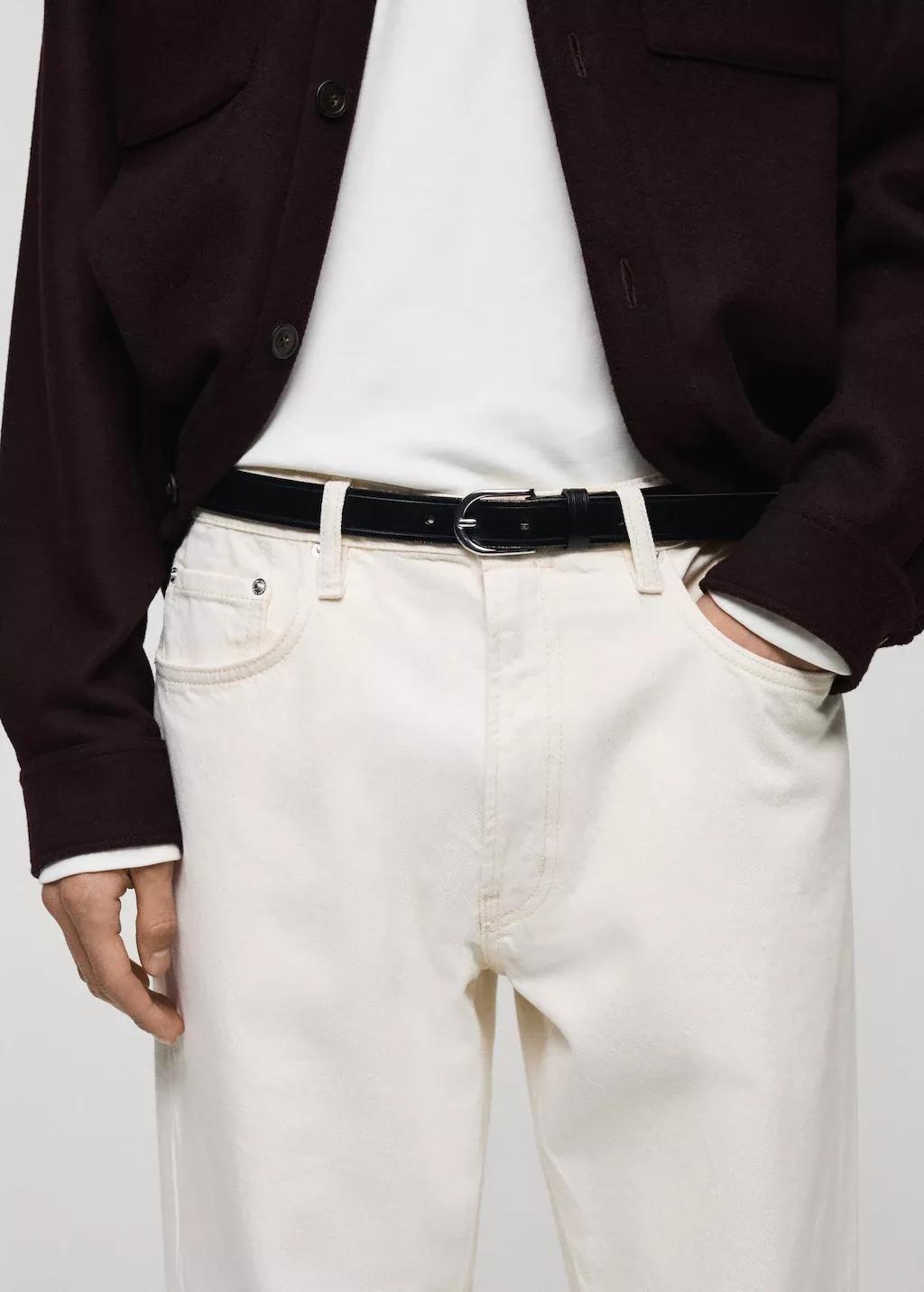 White Straight Fit Raw Jeans, , large image number 1