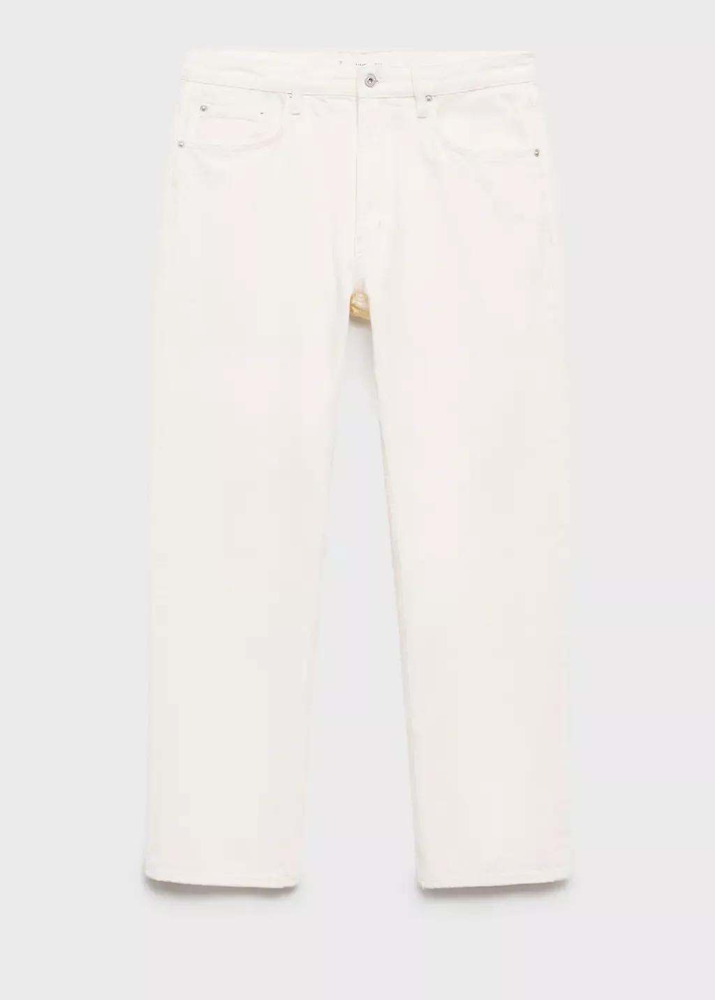 White Straight Fit Raw Jeans, , large image number 4