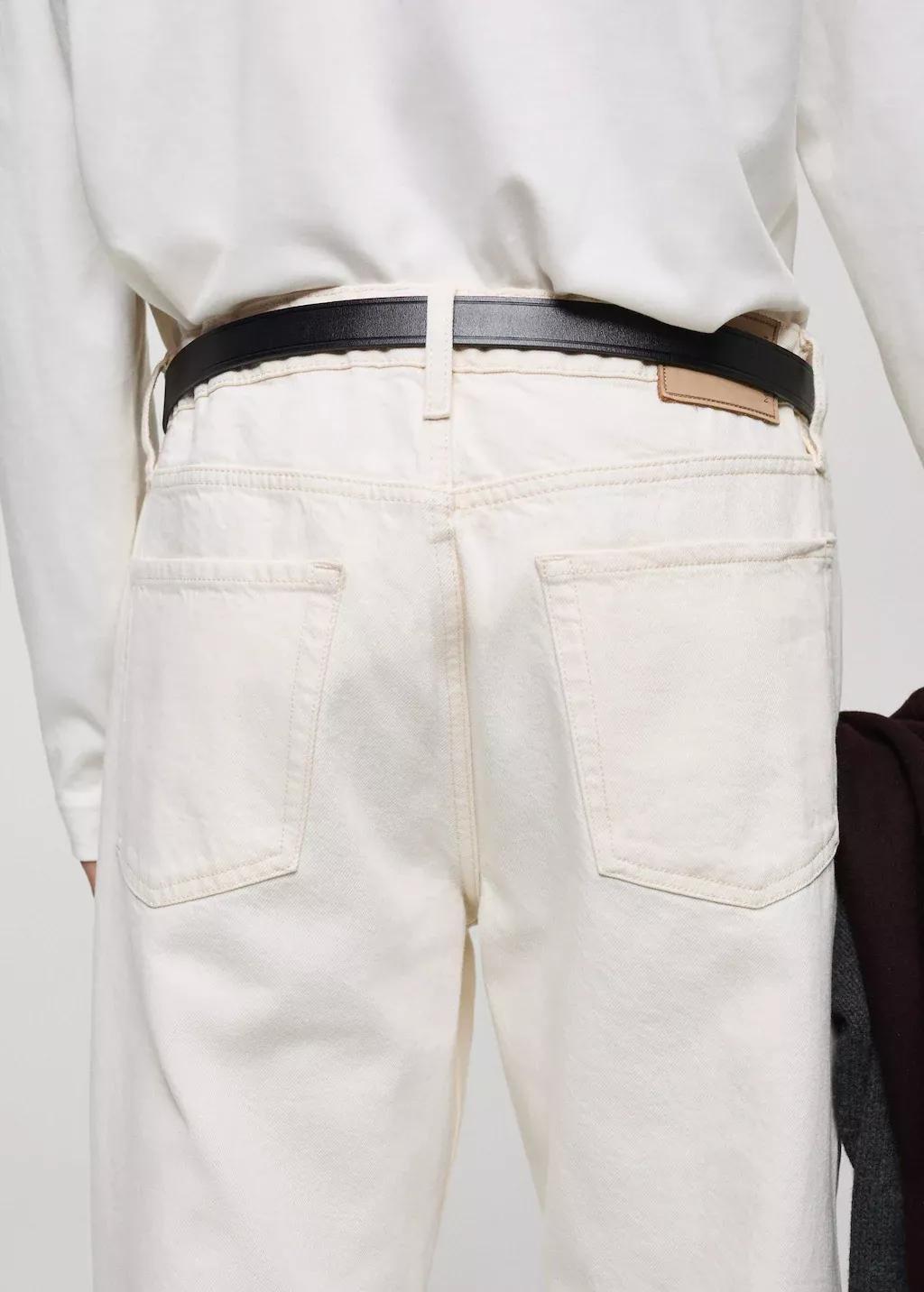 White Straight Fit Raw Jeans, , large image number 5