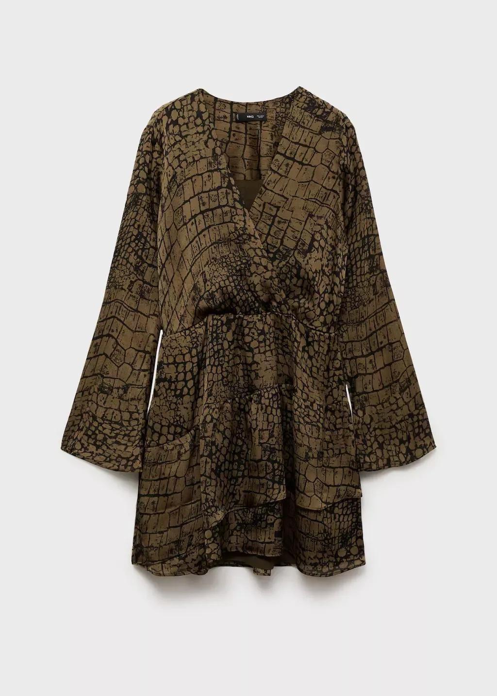 Brown Animal Print Ruffle Dress, , large image number 4