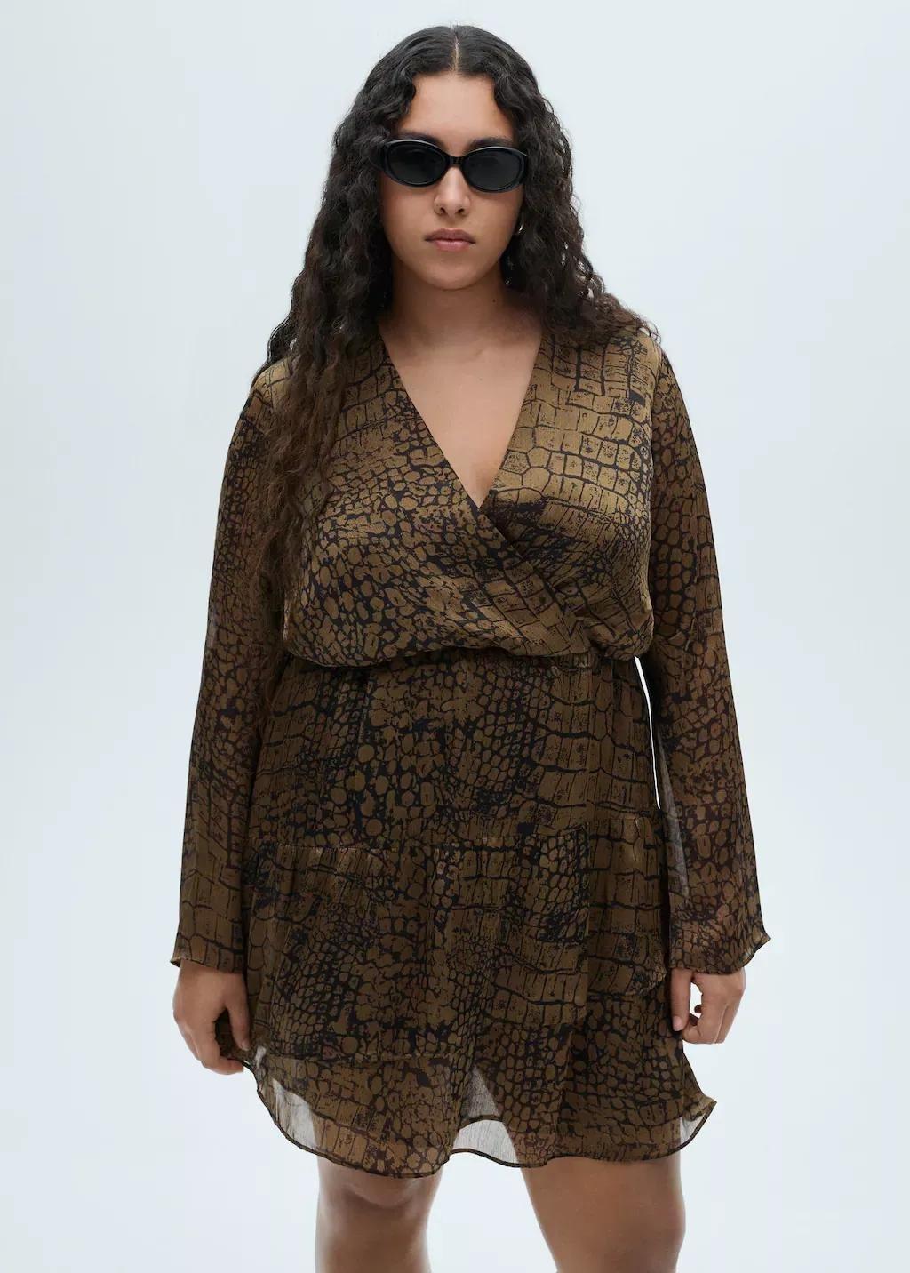 Brown Animal Print Ruffle Dress, , large image number 5