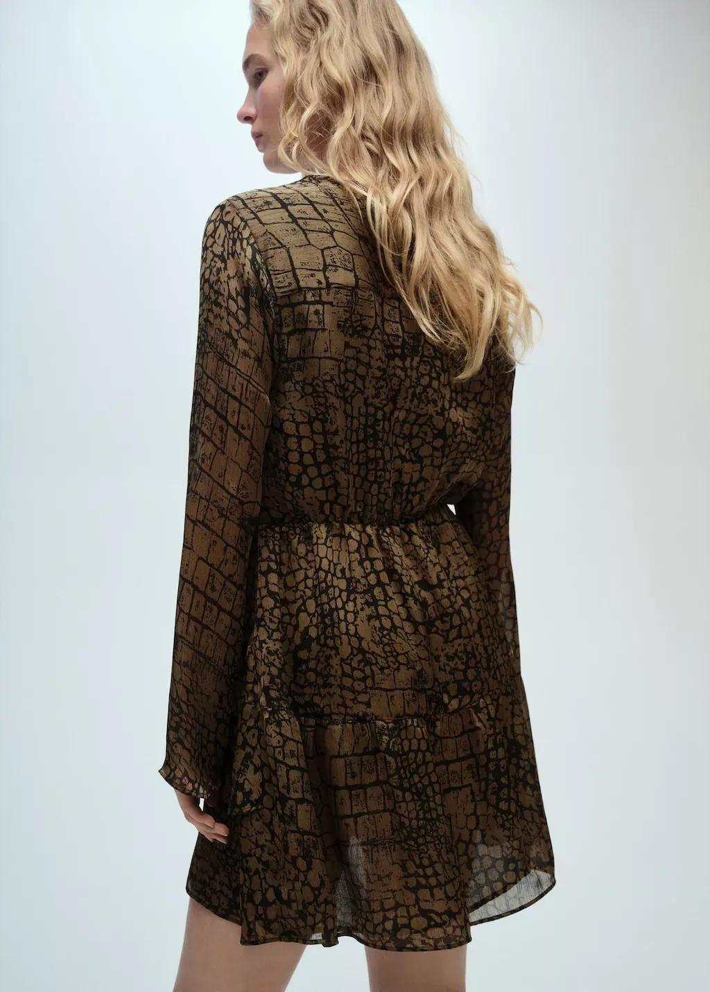 Brown Animal Print Ruffle Dress, , large image number 7