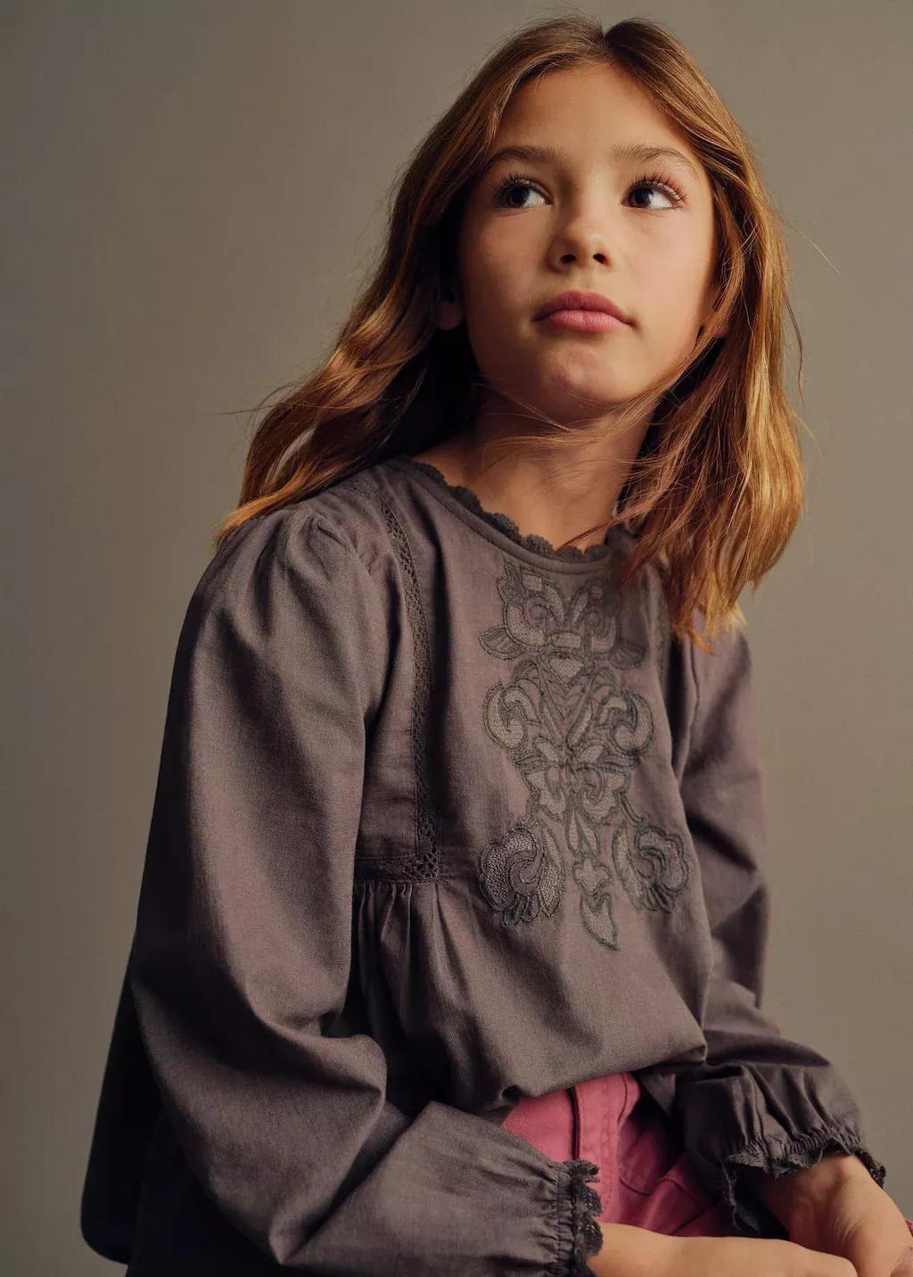CHARCOAL Embroidered details blouse, Kids Girl, , large image number 0