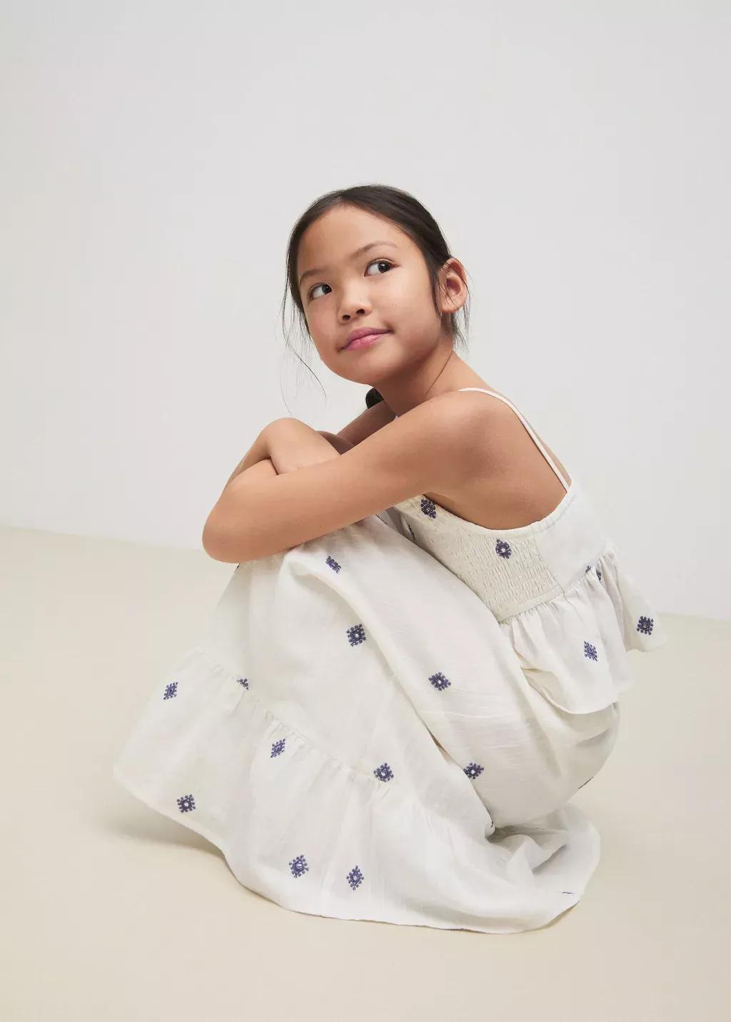 White Blouse Embroidered Details Ruffle, Kids Girl, , large image number 0