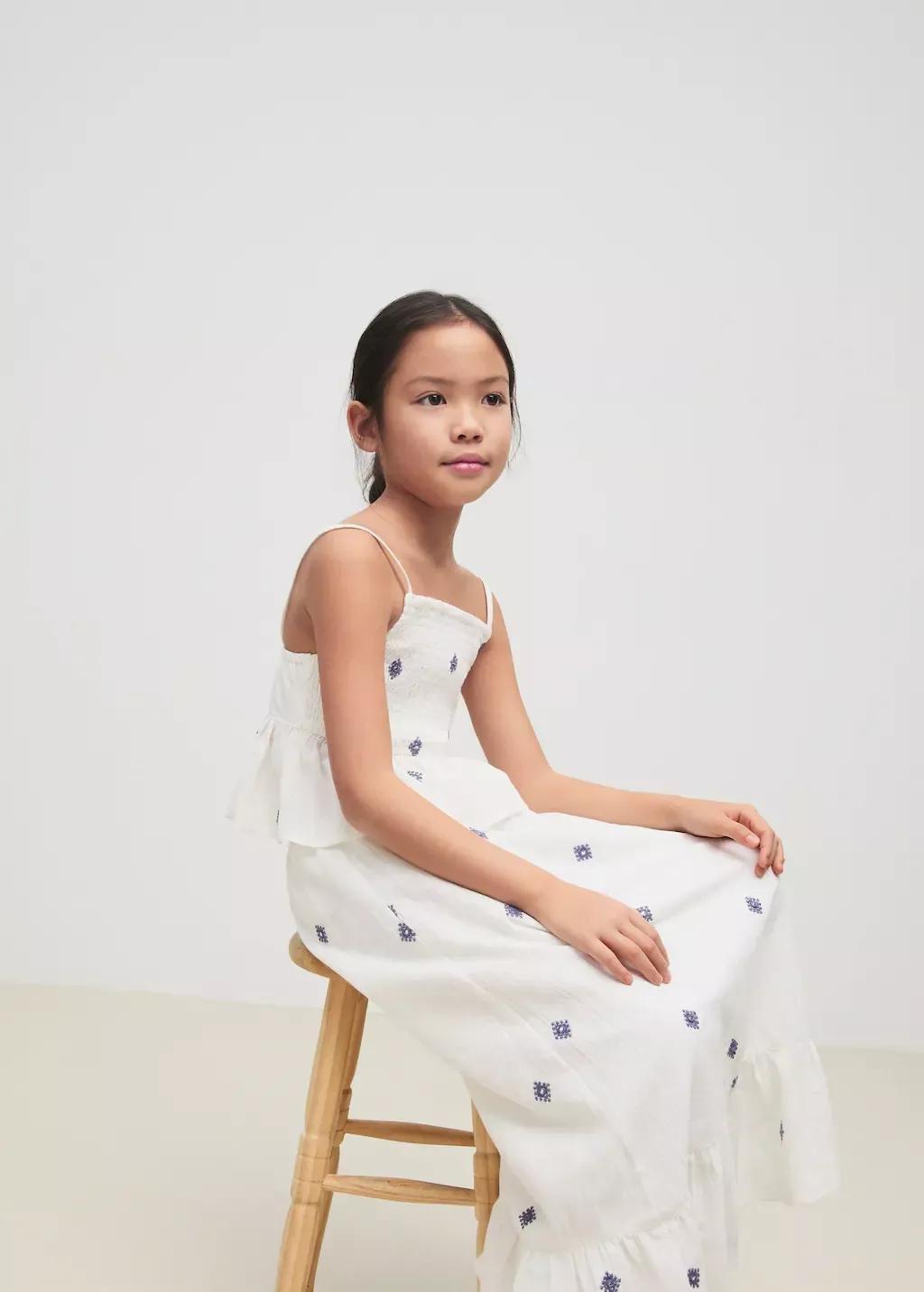 White Blouse Embroidered Details Ruffle, Kids Girl, , large image number 1