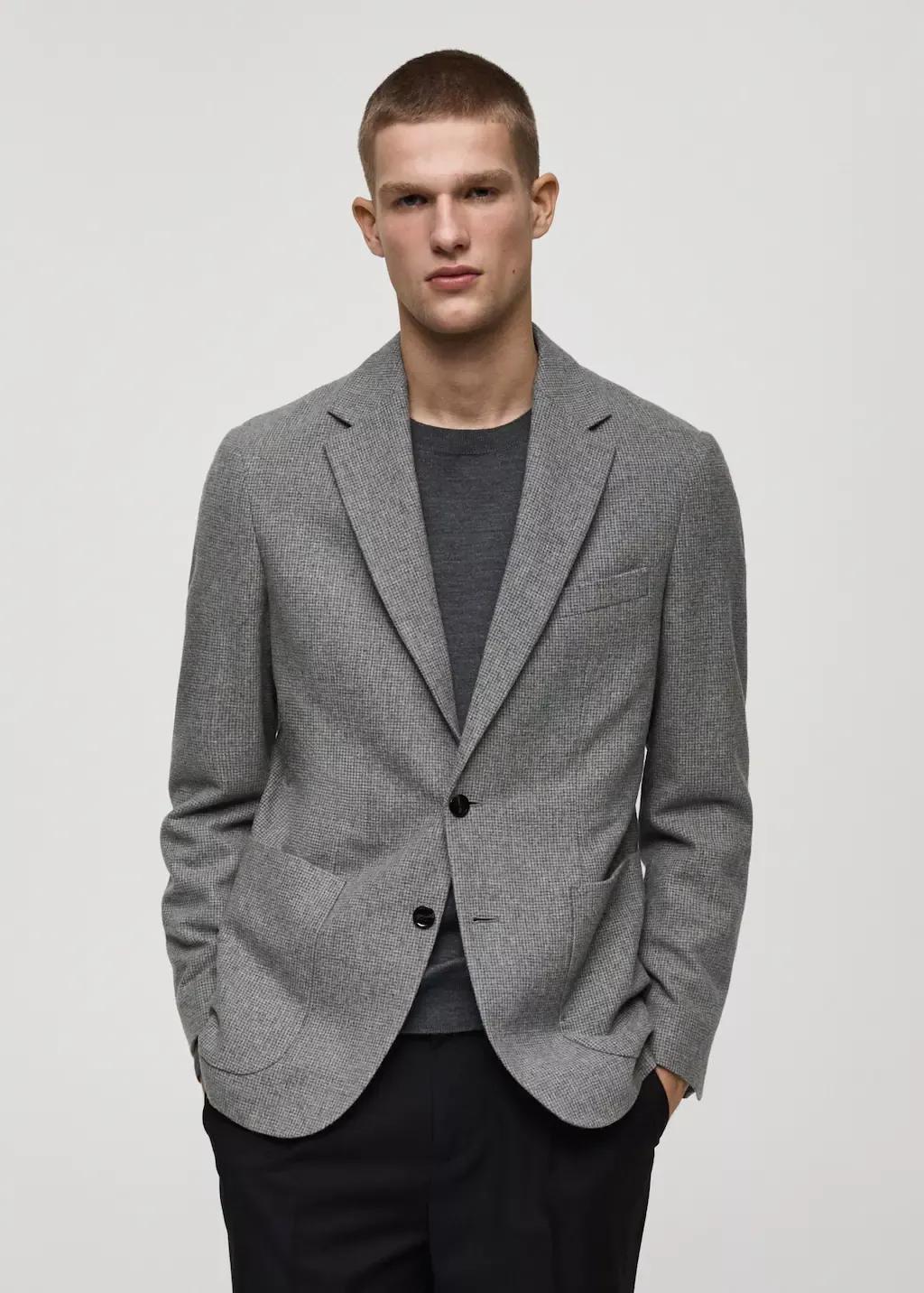 Grey Linen Plain Suit Blazer, , large image number 1