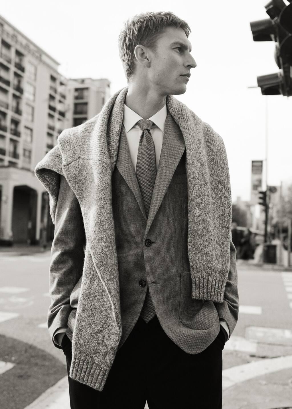 Grey Linen Plain Suit Blazer, , large image number 6