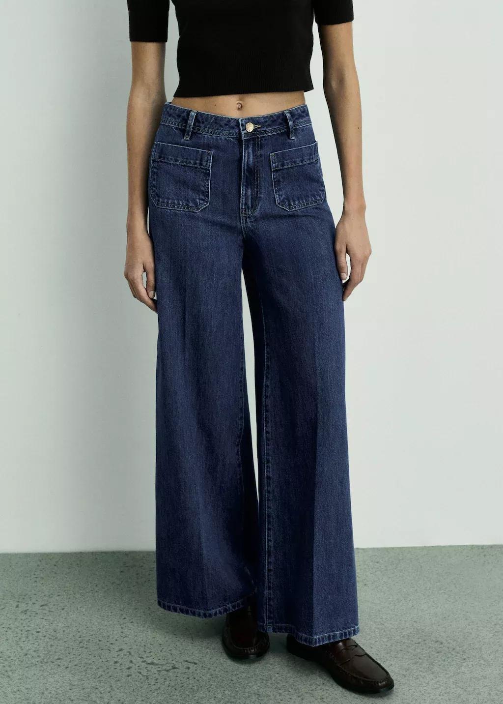Blue Wideleg Jeans With Pockets, , large image number 0