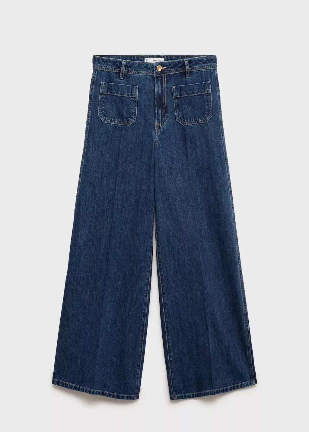 Blue Wideleg Jeans With Pockets, , large image number 4