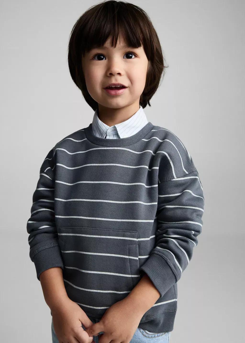 MEDIUM BLUE Striped cotton-blend sweatshirt, Baby Boy, , medium