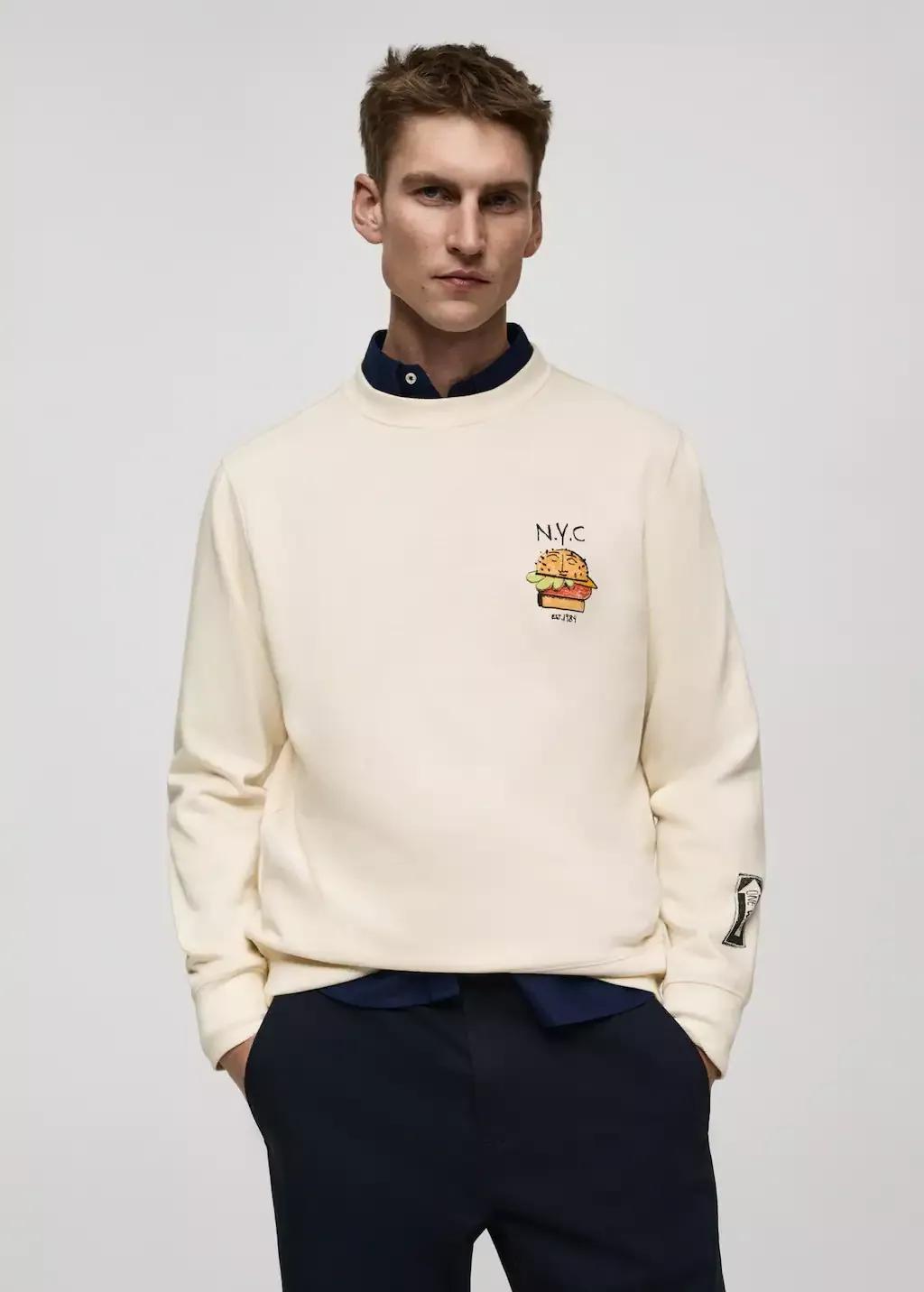 Beige Graphic Printed Cotton Sweatshirt, , large image number 0