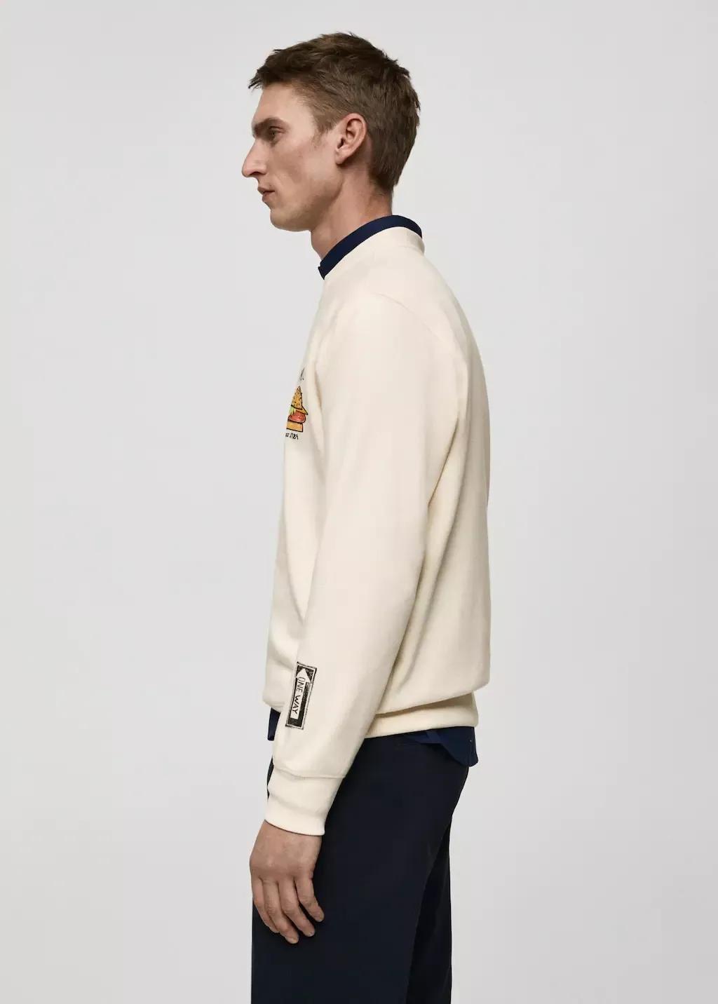 Beige Graphic Printed Cotton Sweatshirt, , large image number 3