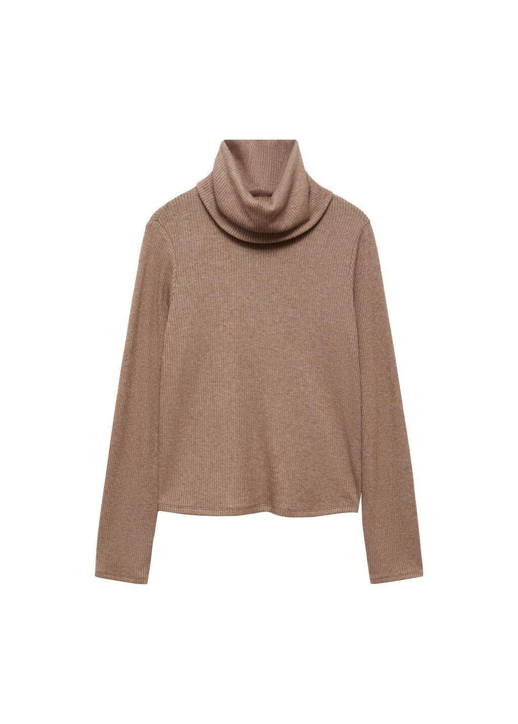 Brown Ribbed Turtleneck T-Shirt, , large image number 2