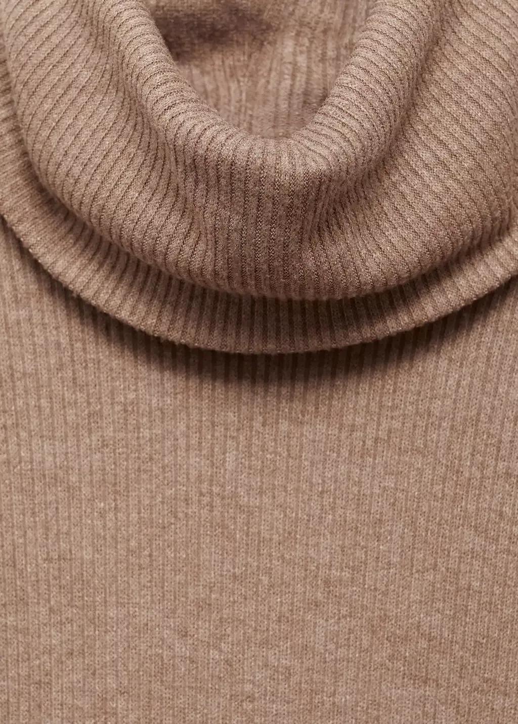 Brown Ribbed Turtleneck T-Shirt, , large image number 5