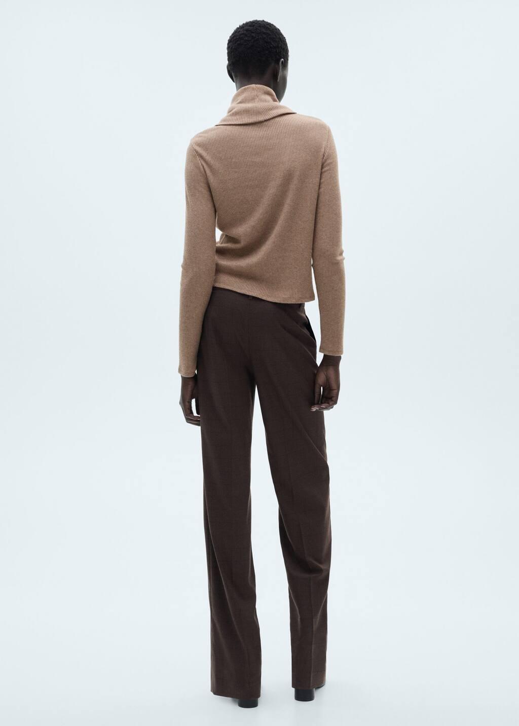 Brown Ribbed Turtleneck T-Shirt, , large image number 6