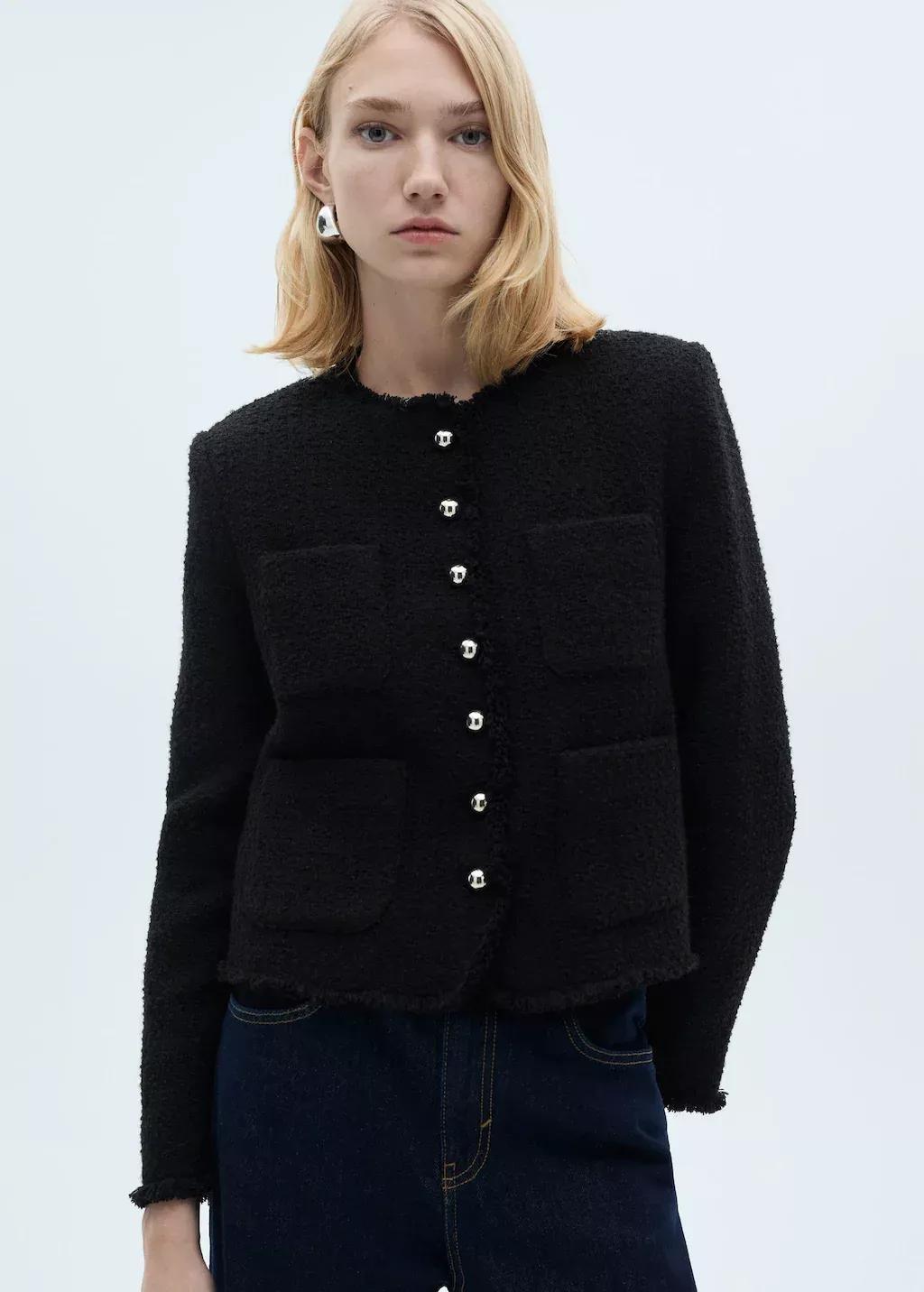 Black Tweed Jacket With Jewel Buttons, , large image number 0