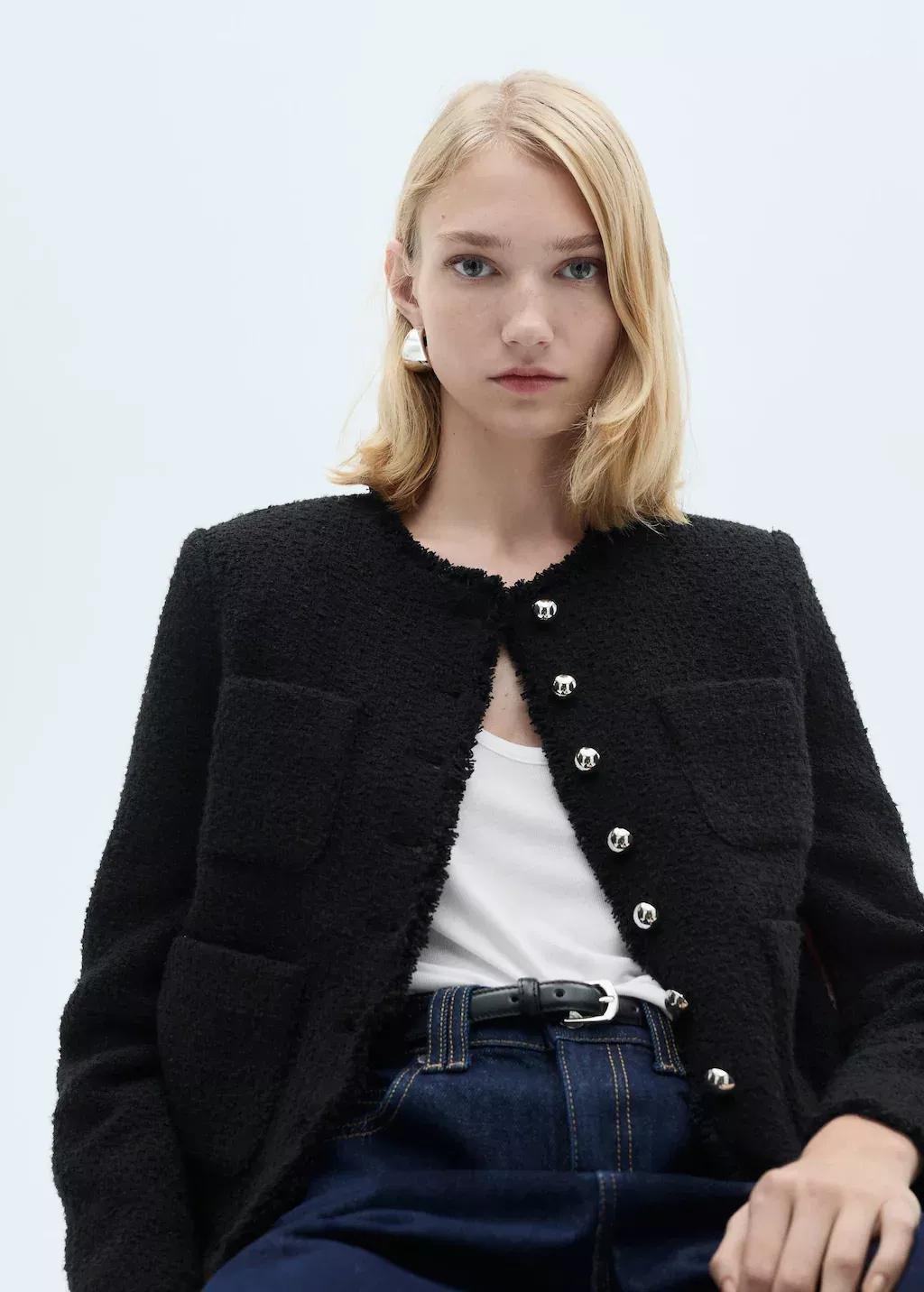 Black Tweed Jacket With Jewel Buttons, , large image number 1