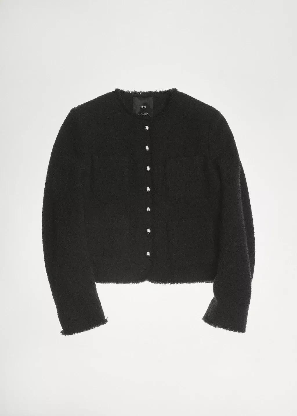 Black Tweed Jacket With Jewel Buttons, , large image number 6