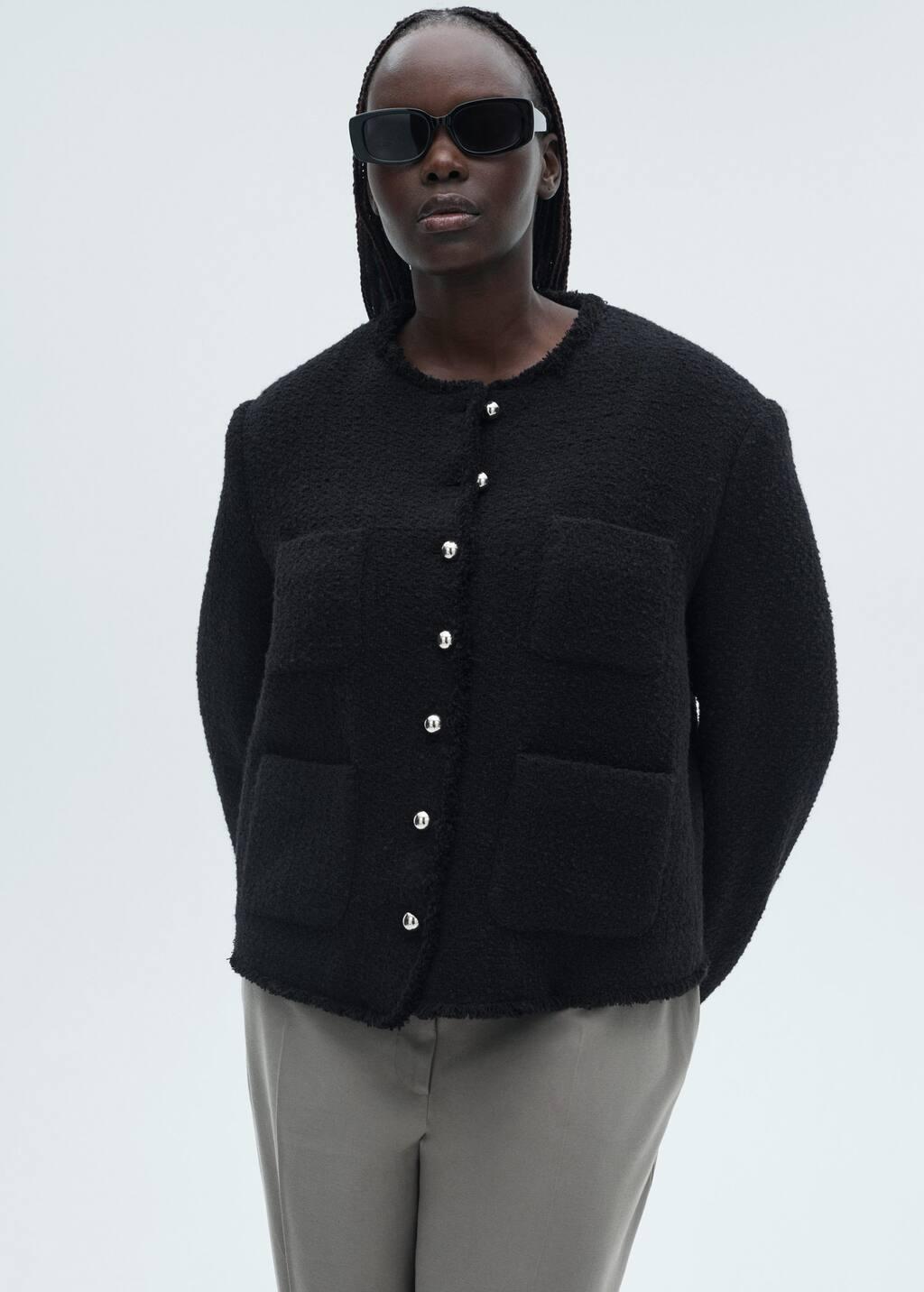 Black Tweed Jacket With Jewel Buttons, , large image number 9