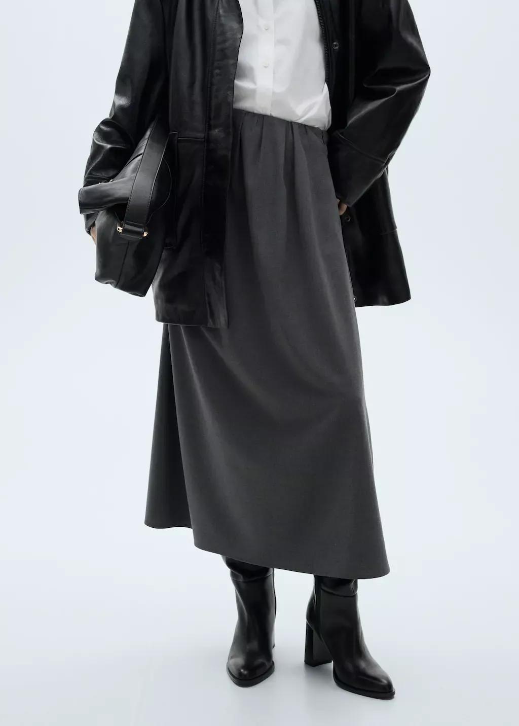 Grey A-Line Pleated Skirt, , large image number 0
