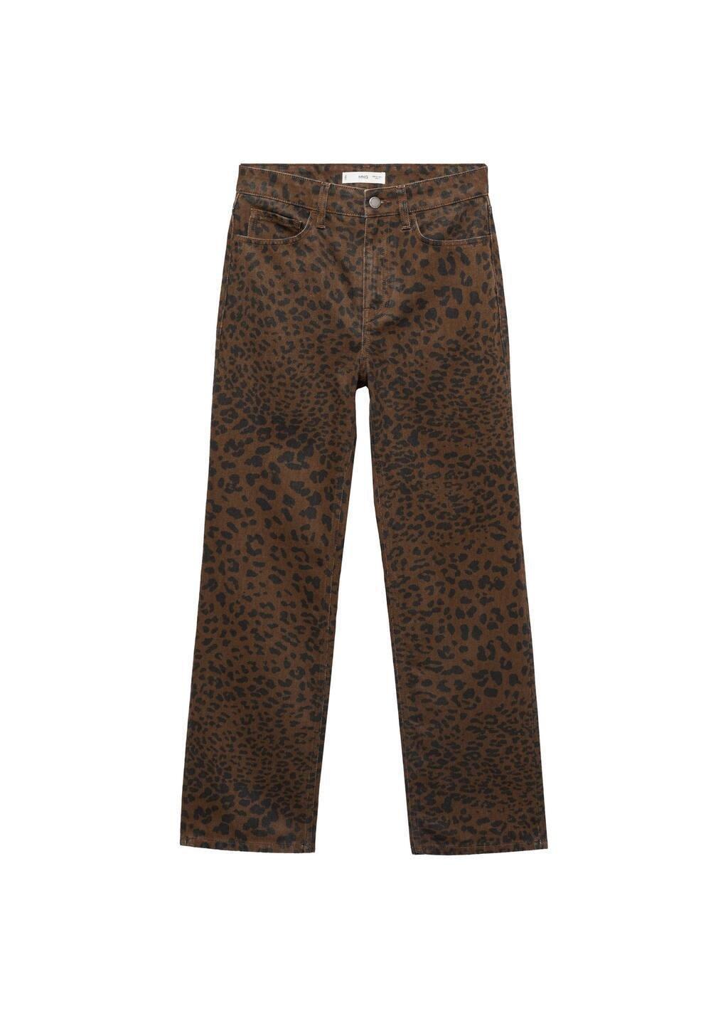Brown Leopard-Print Straight Jeans, , large image number 2