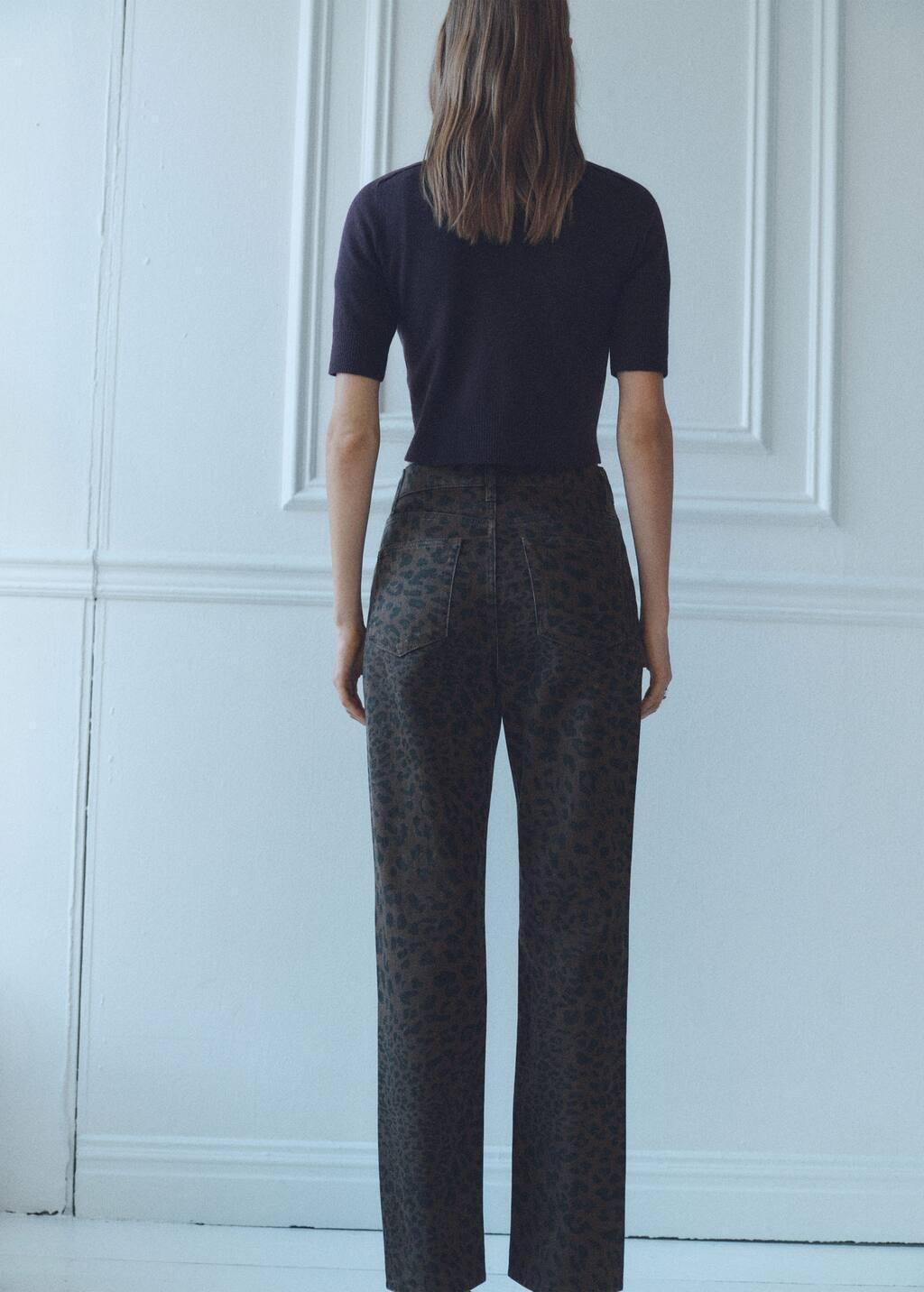 Brown Leopard-Print Straight Jeans, , large image number 3