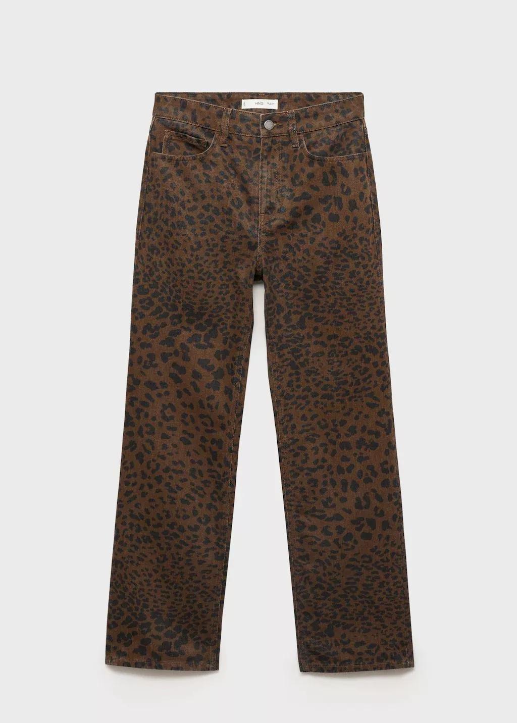 Brown Leopard-Print Straight Jeans, , large image number 4