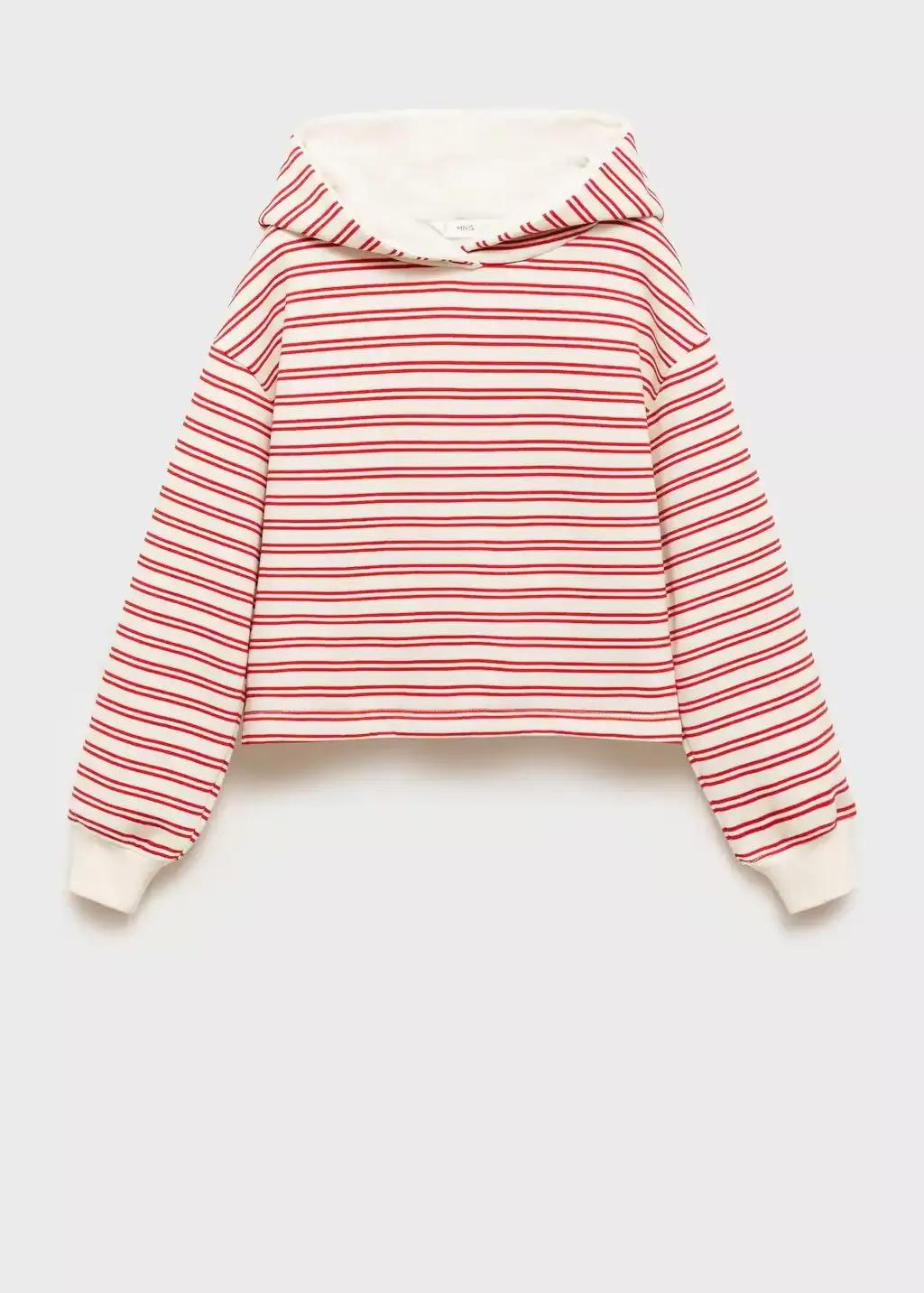 Red Striped Hooded Sweatshirt, Kids Girl, , large image number 0