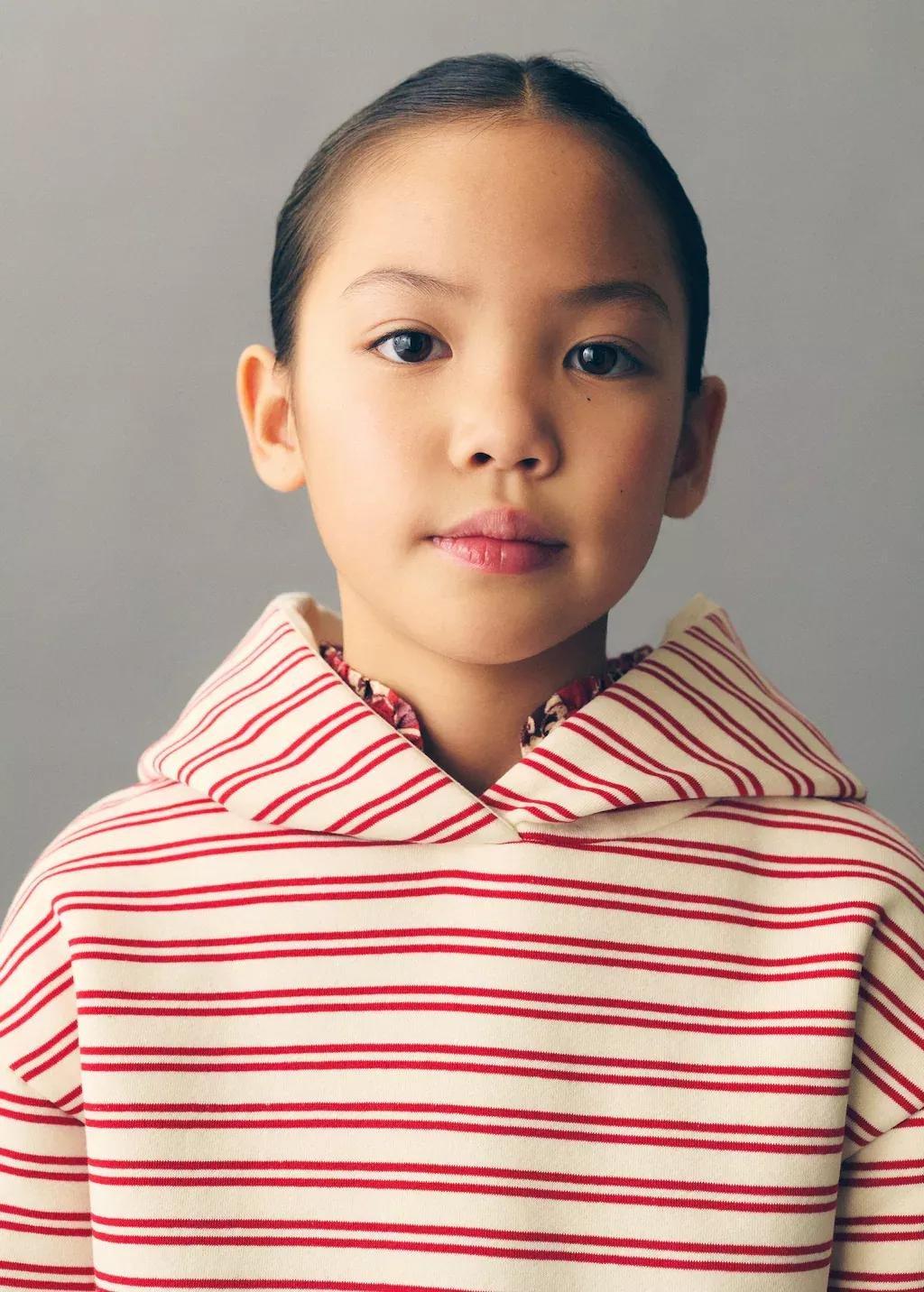 Red Striped Hooded Sweatshirt, Kids Girl, , large image number 3