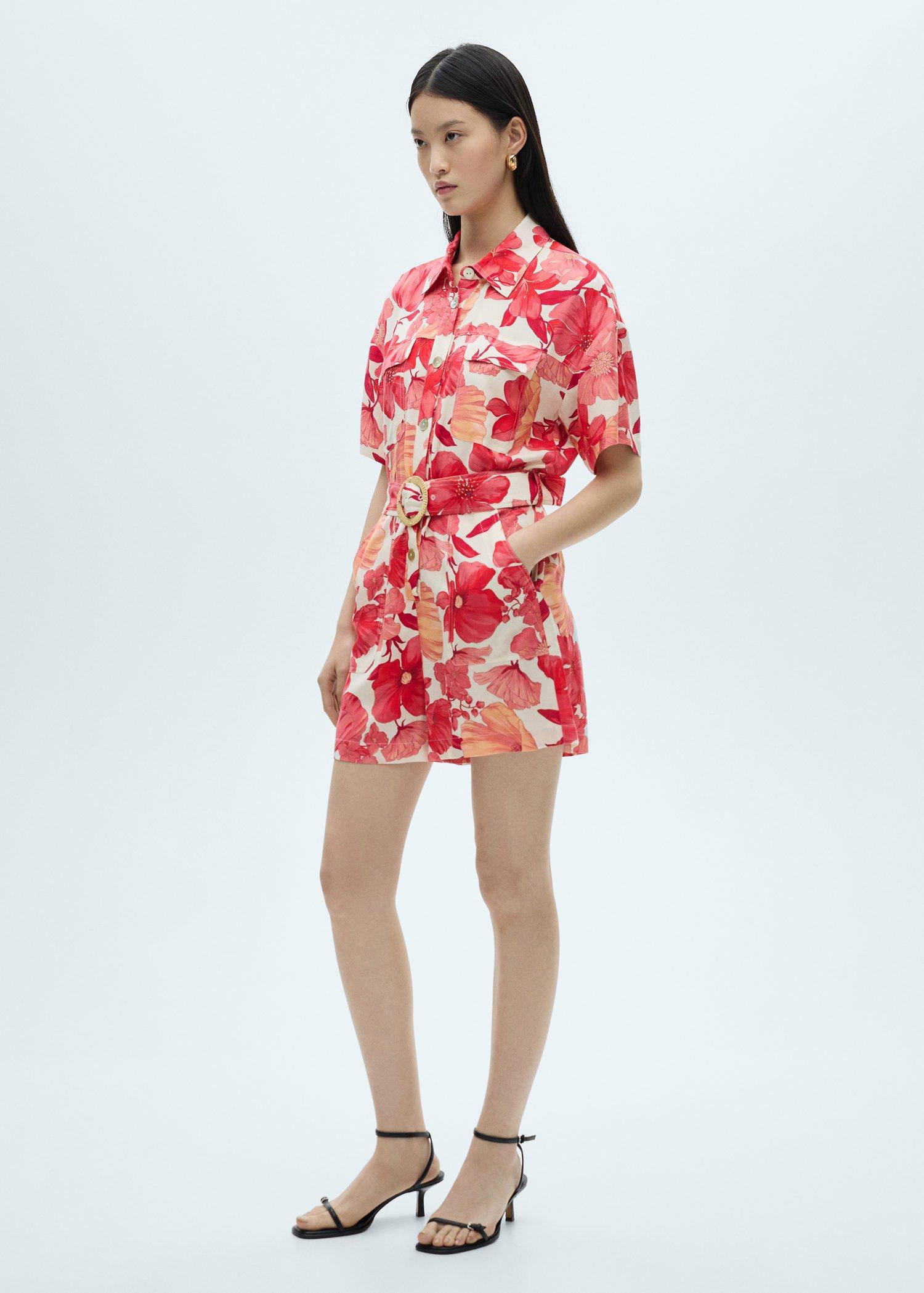 Red Short Jumpsuit With Floral Print, , large image number 1