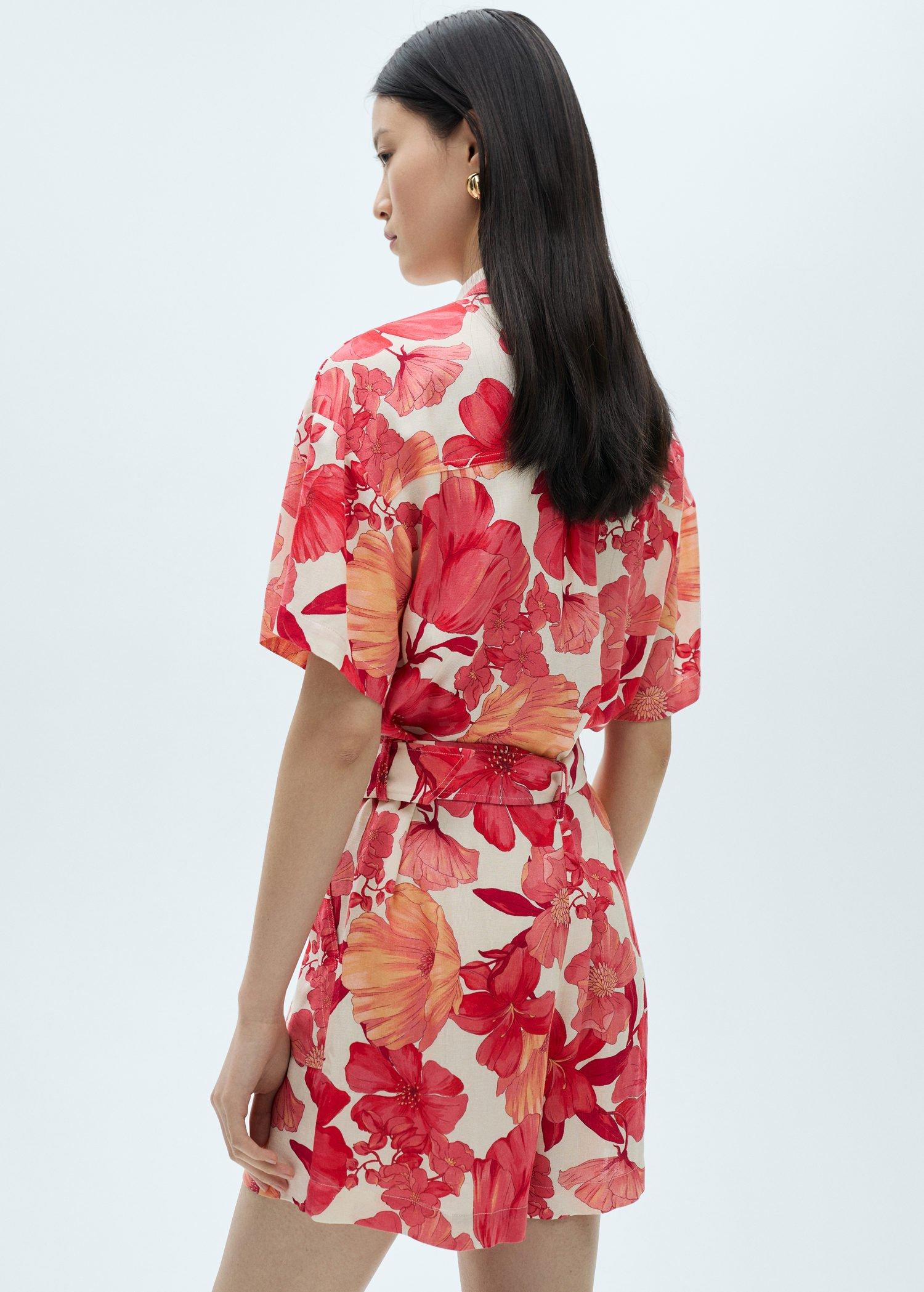 Red Short Jumpsuit With Floral Print, , large image number 3