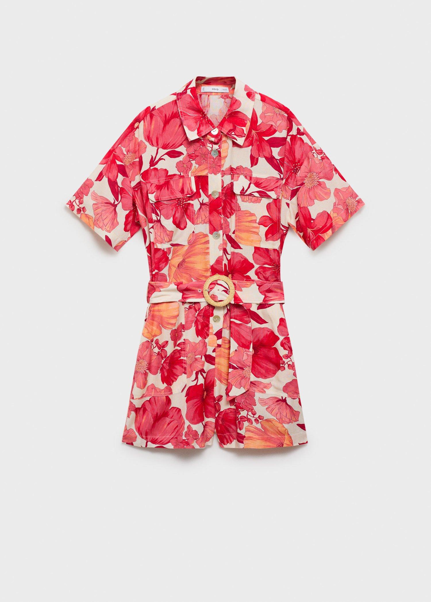 Red Short Jumpsuit With Floral Print, , large image number 5
