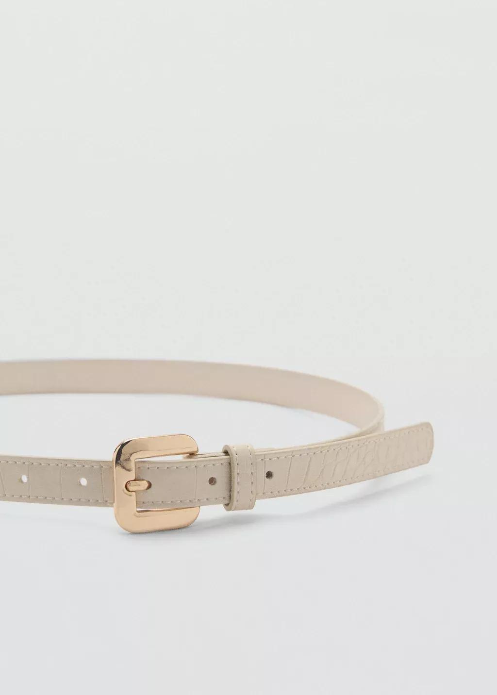 Beige Croco Leather-Effect Belt, , medium