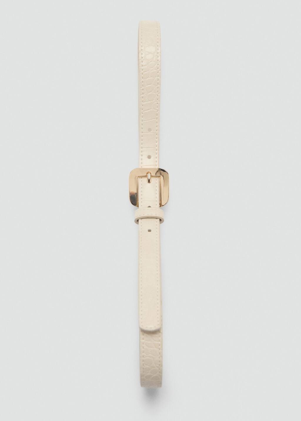 Beige Croco Leather-Effect Belt, , large image number 3