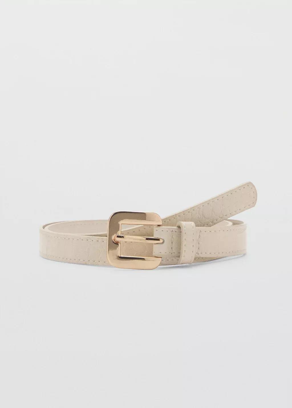 Beige Croco Leather-Effect Belt, , large image number 4