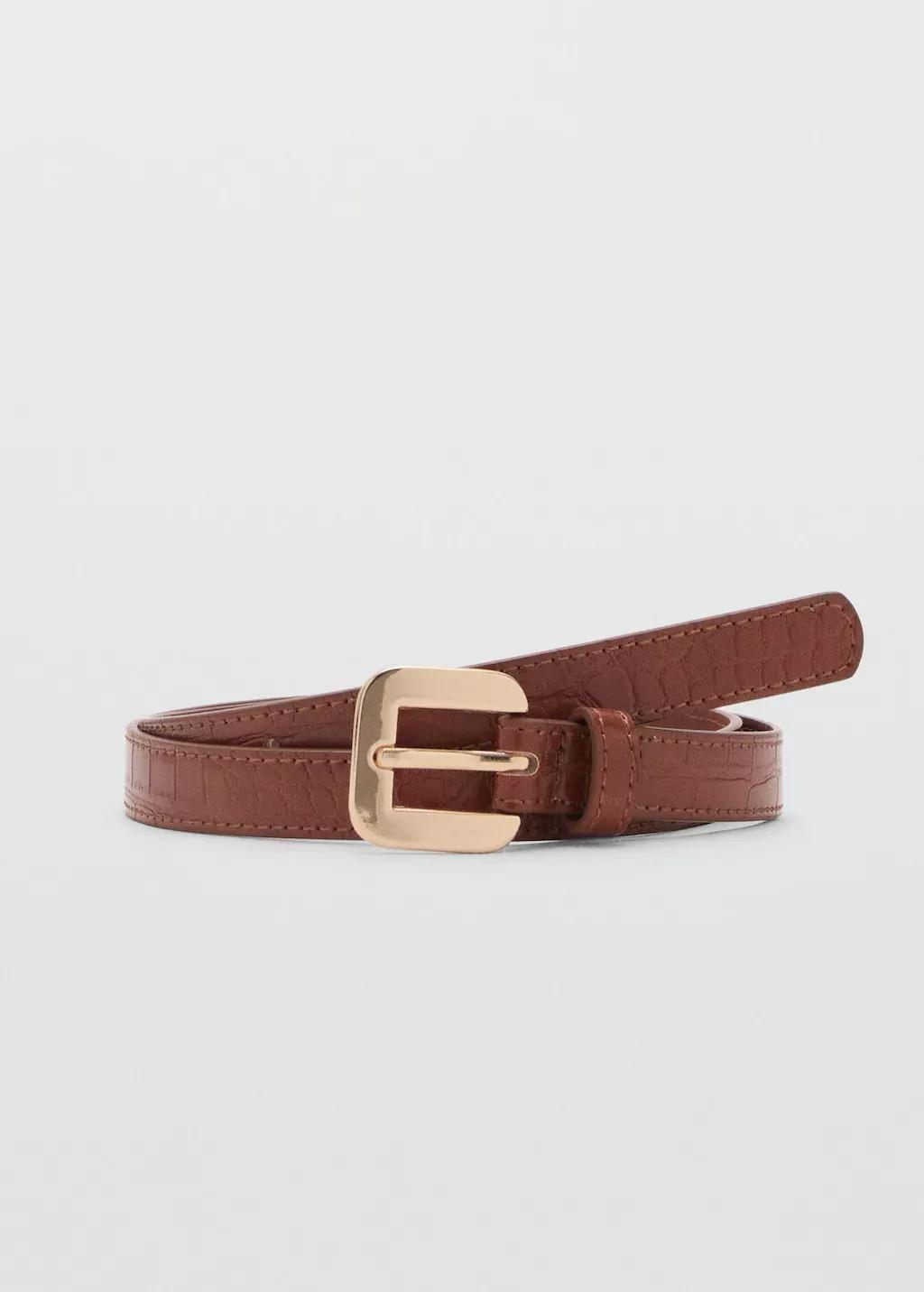 Brown Croco Leather-Effect Belt, , large image number 4
