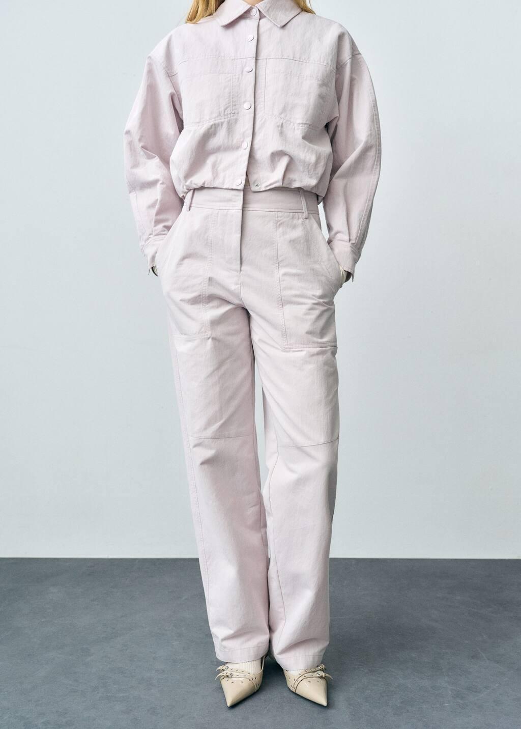 Purple Lt-Pastel Wideleg Trousers With Decorative Seams, , medium