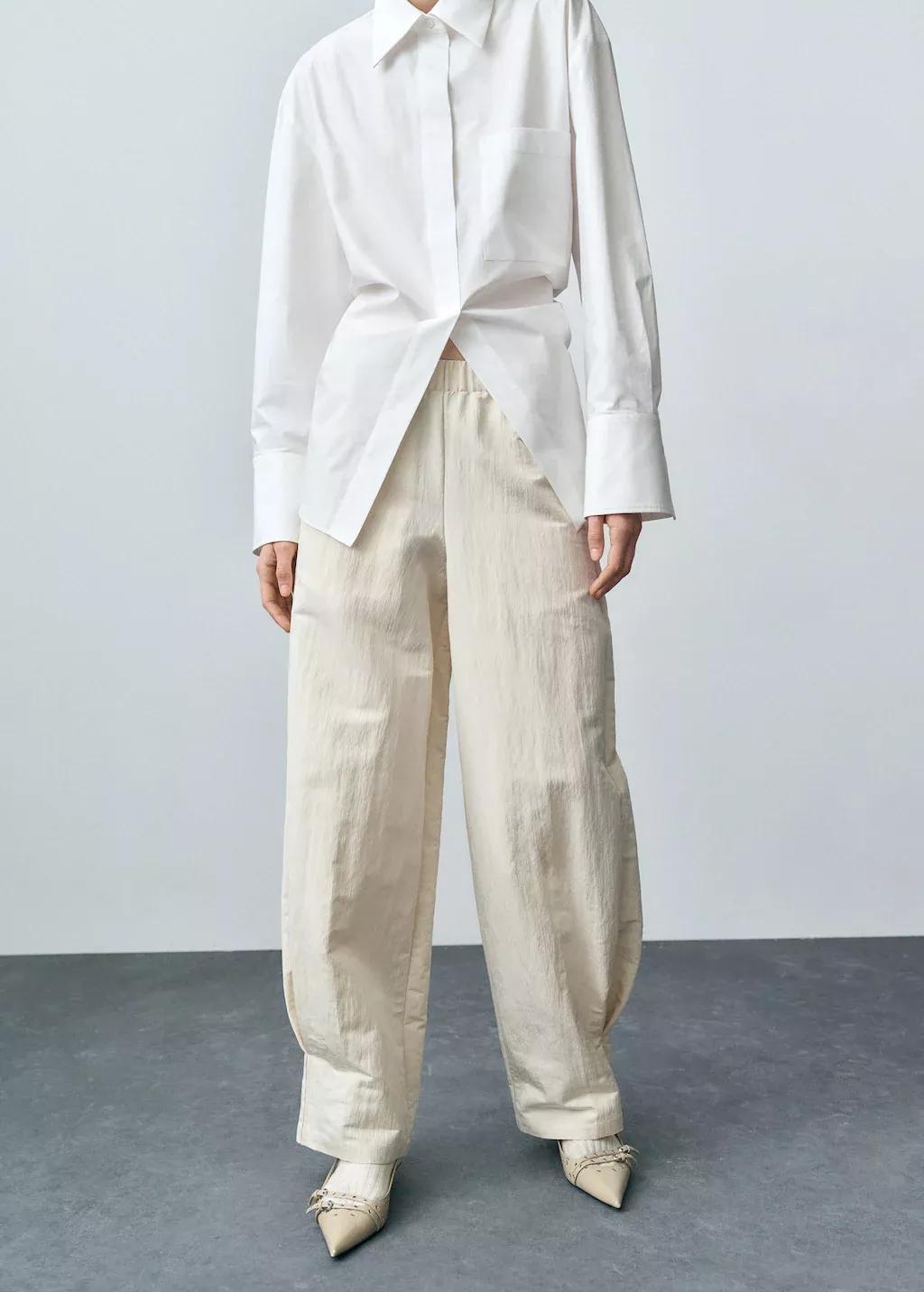 Beige Pleated Jogger Trousers, , large image number 1