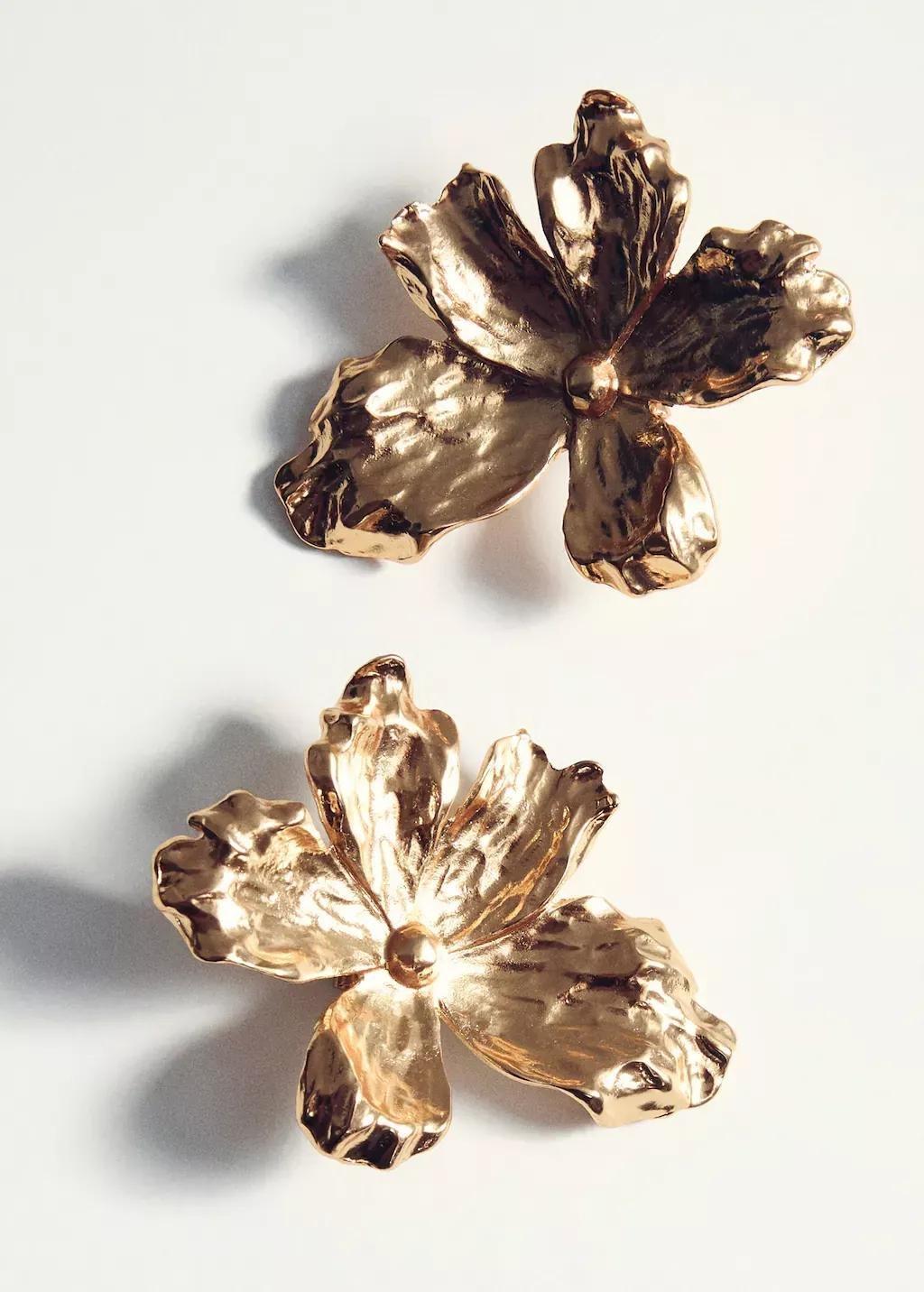 Gold Floral Earrings, 0201_OR, large image number 1