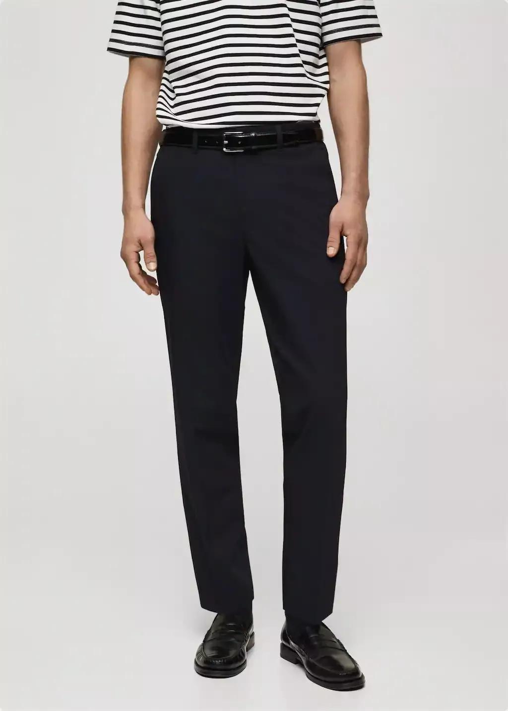 Navy Stretch Fabric Slim-Fit Trousers, , large image number 0