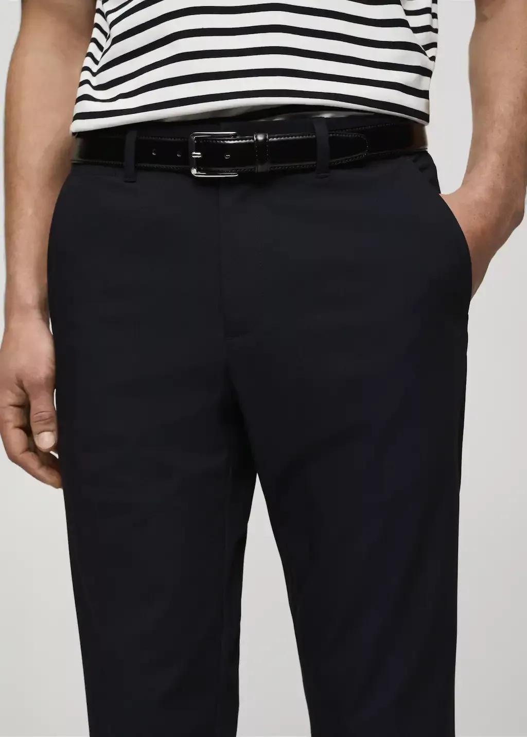 Navy Stretch Fabric Slim-Fit Trousers, , large image number 1