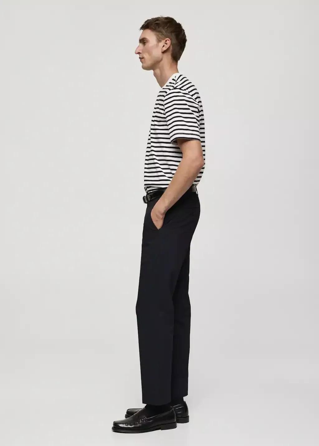 Navy Stretch Fabric Slim-Fit Trousers, , large image number 3