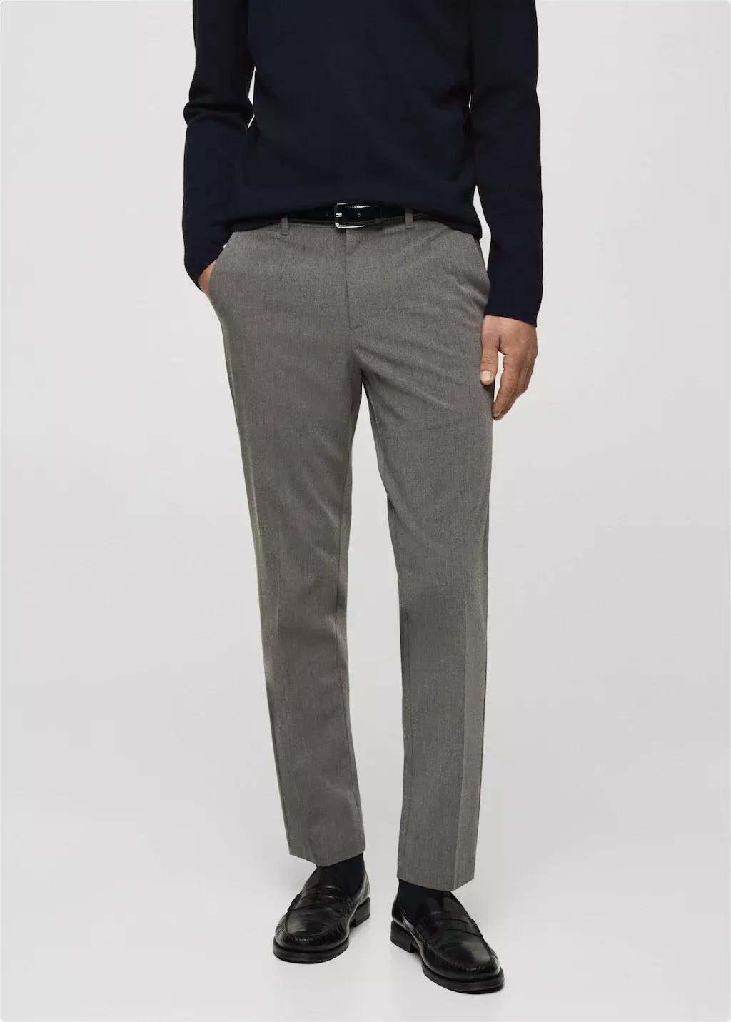 Grey Stretch Fabric Slim-Fit Trousers, , large image number 0