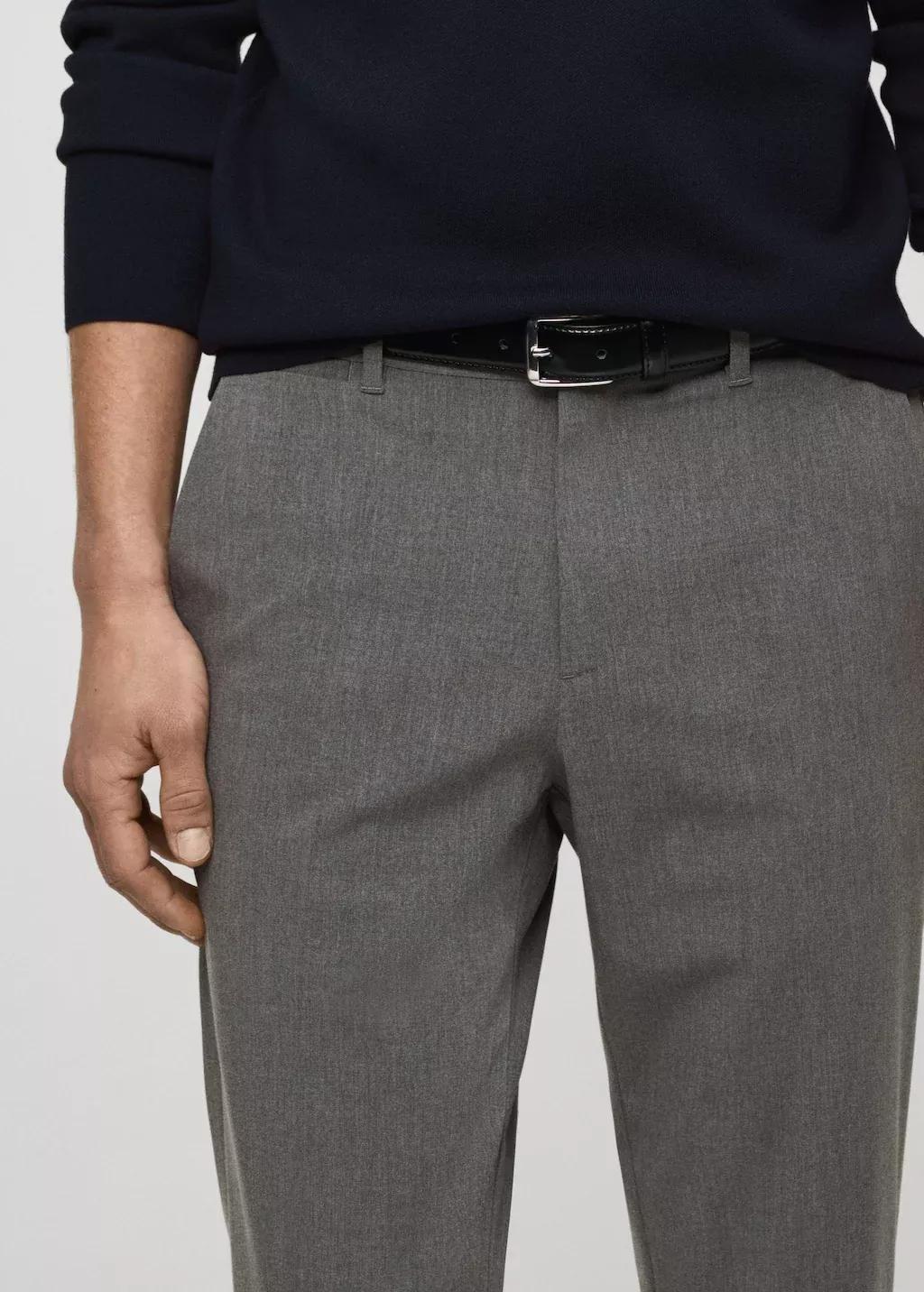 Grey Stretch Fabric Slim-Fit Trousers, Medium Grey, large image number 1