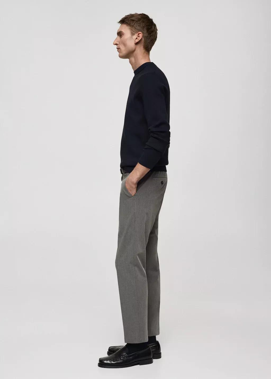 Grey Stretch Fabric Slim-Fit Trousers, , large image number 3
